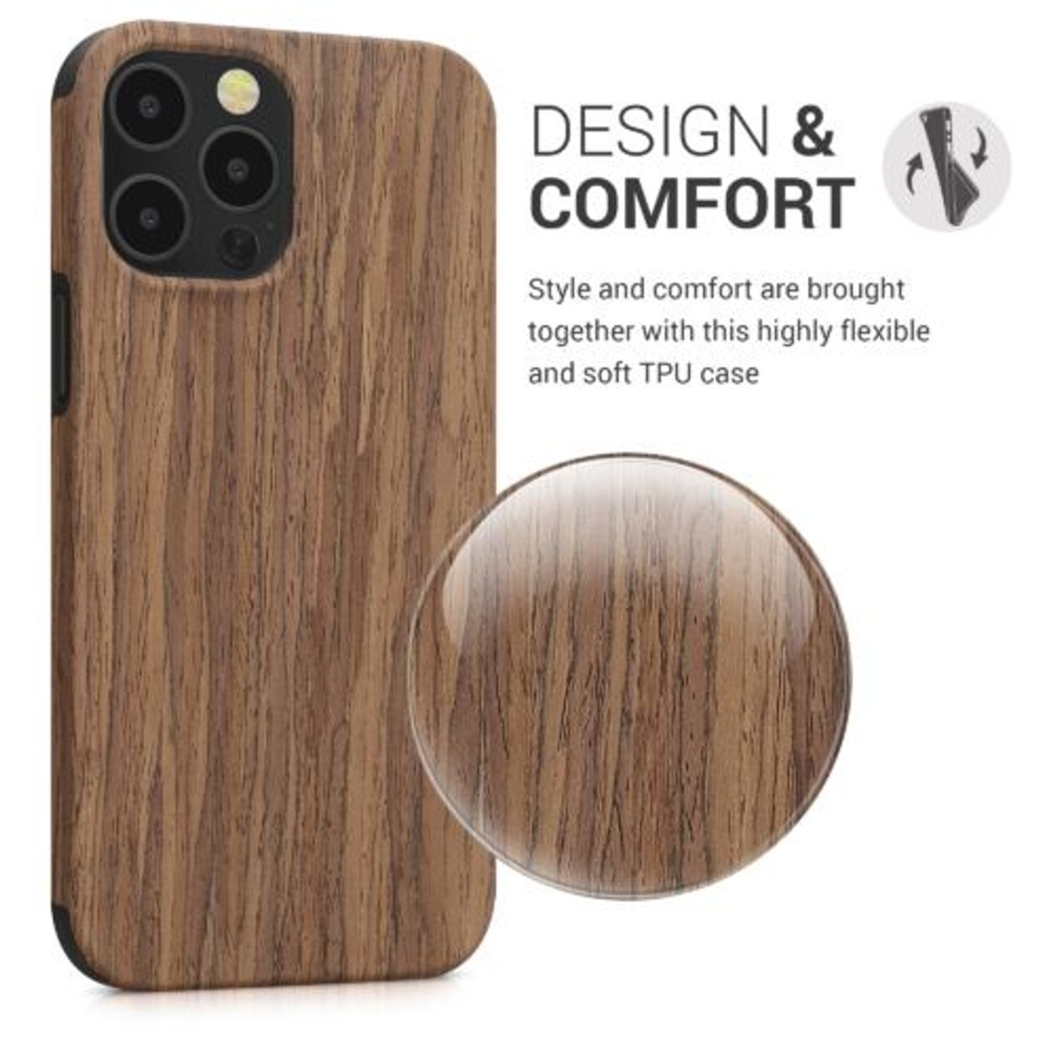 Husa Kwmobile pentru Apple iPhone 12 Pro Max, Lemn, Maro, 58299.01 fotografia produsului View 3 L