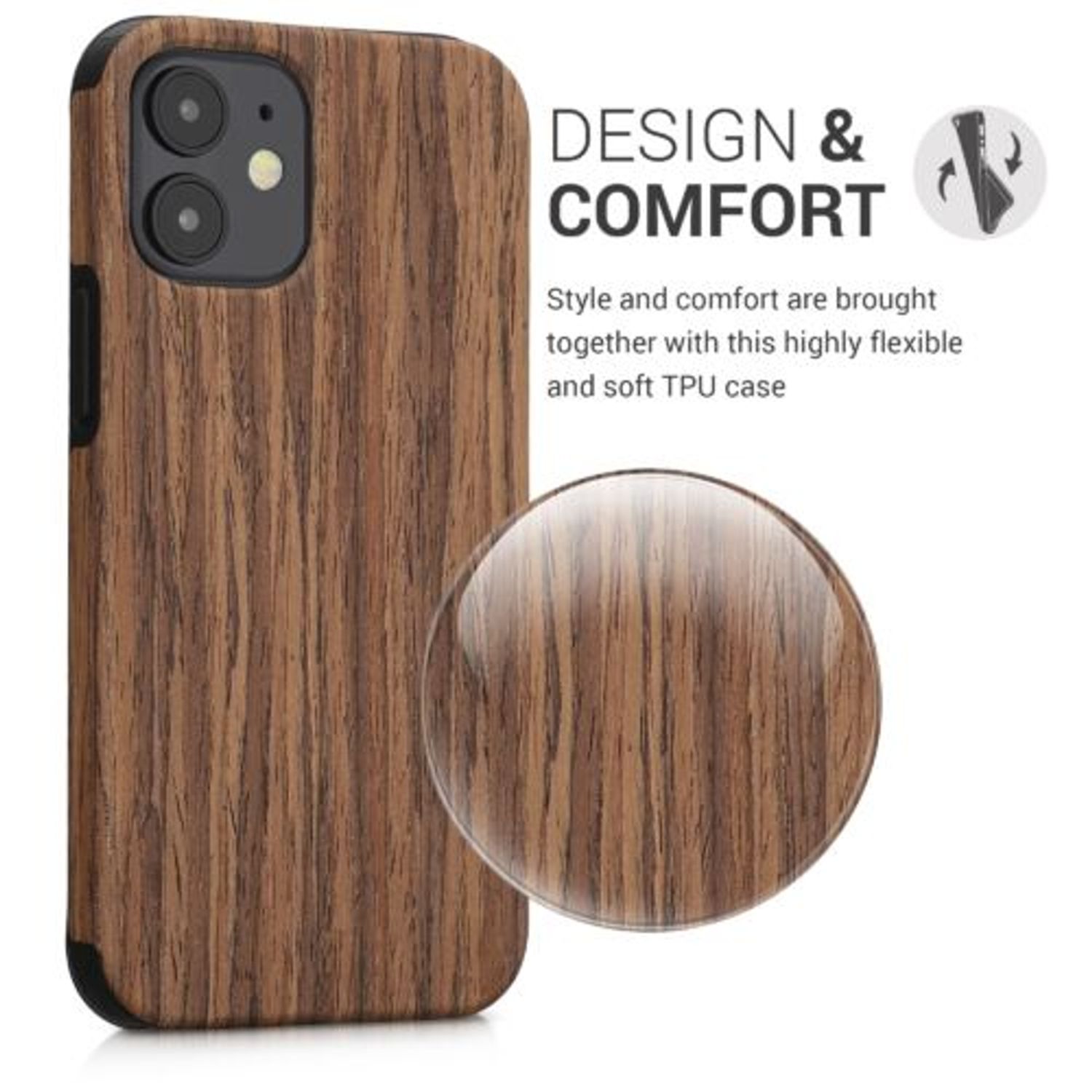 Husa Kwmobile pentru Apple iPhone 12 Mini, Lemn, Maro, 58296.01 fotografia produsului View 4 L