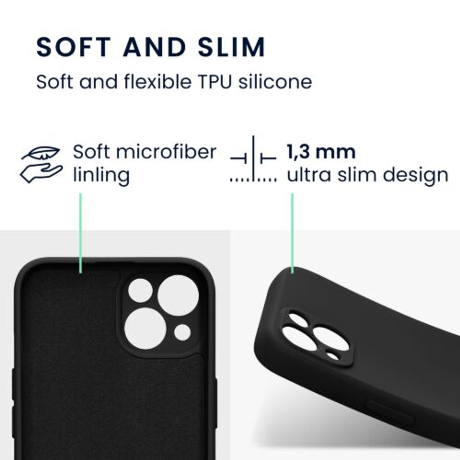 Husa Kwmobile pentru Apple iPhone 13, Silicon, Negru, 58954.47 fotografia produsului View 2 L