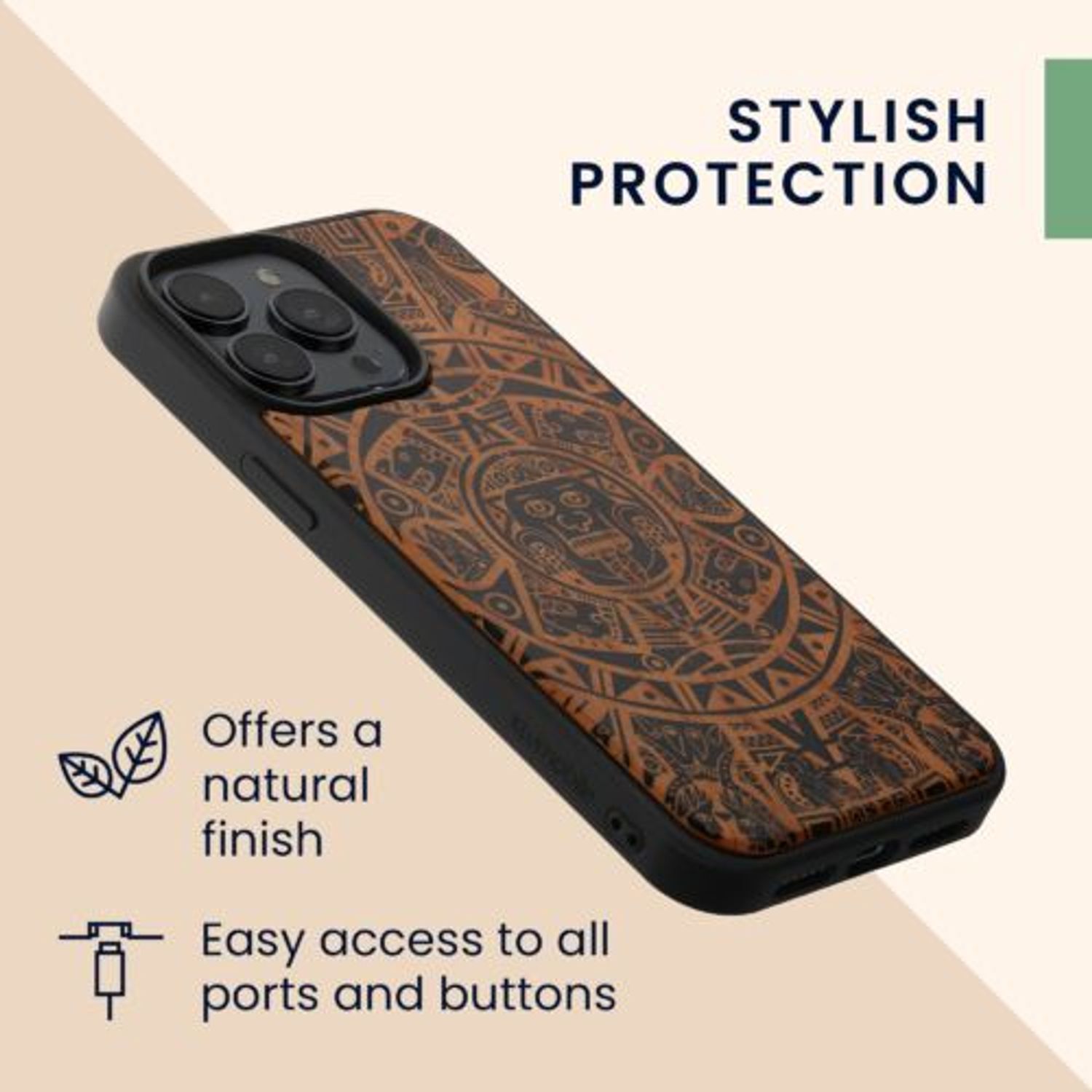 Husa Kwmobile pentru Apple iPhone 14 Pro Max, Lemn, Maro/Negru, 59127.02 fotografia produsului View 3 L