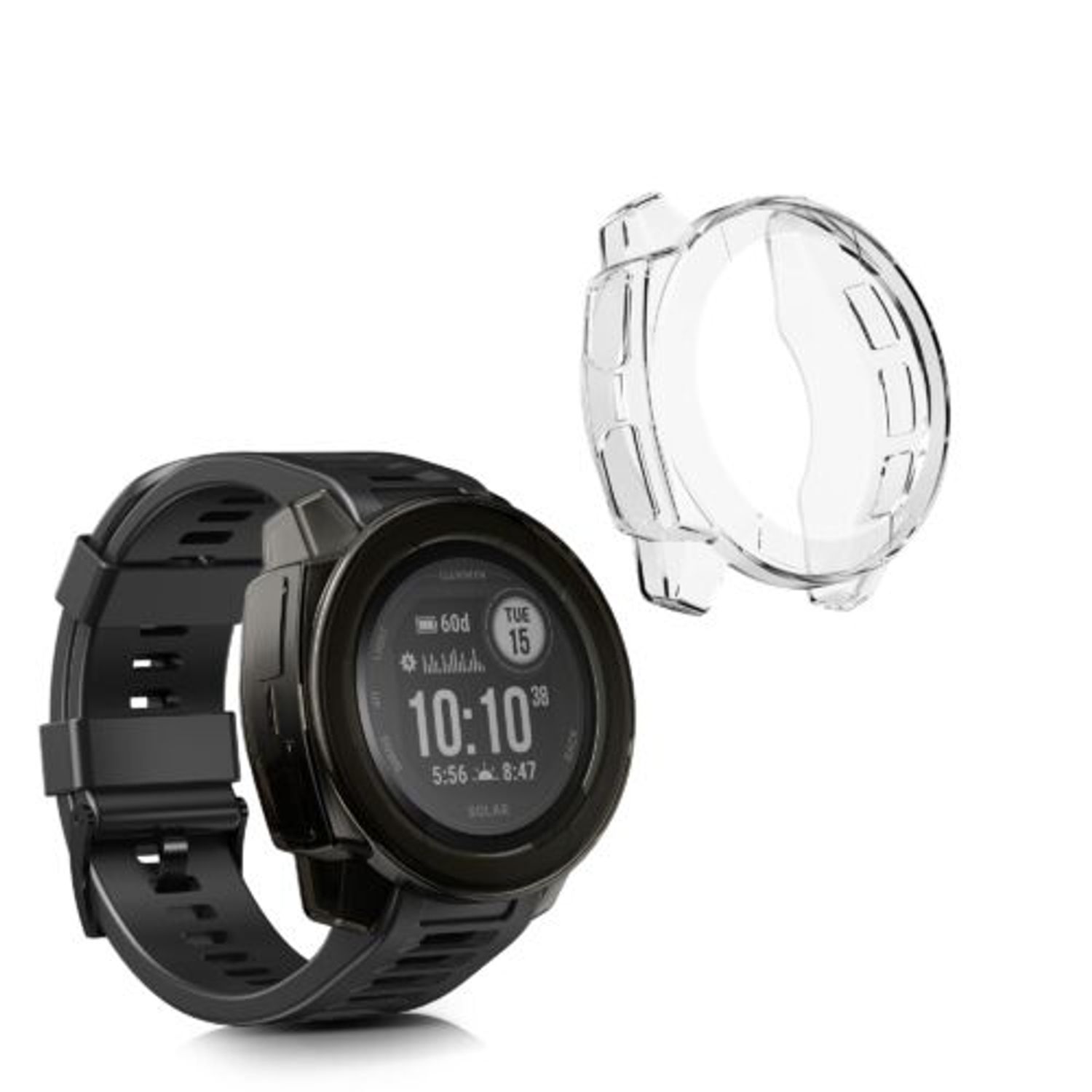 Set 2 huse pentru Garmin Instinct 2, Kwmobile, Negru/Transparent, Silicon, 58348.02 fotografia produsului View 2 L