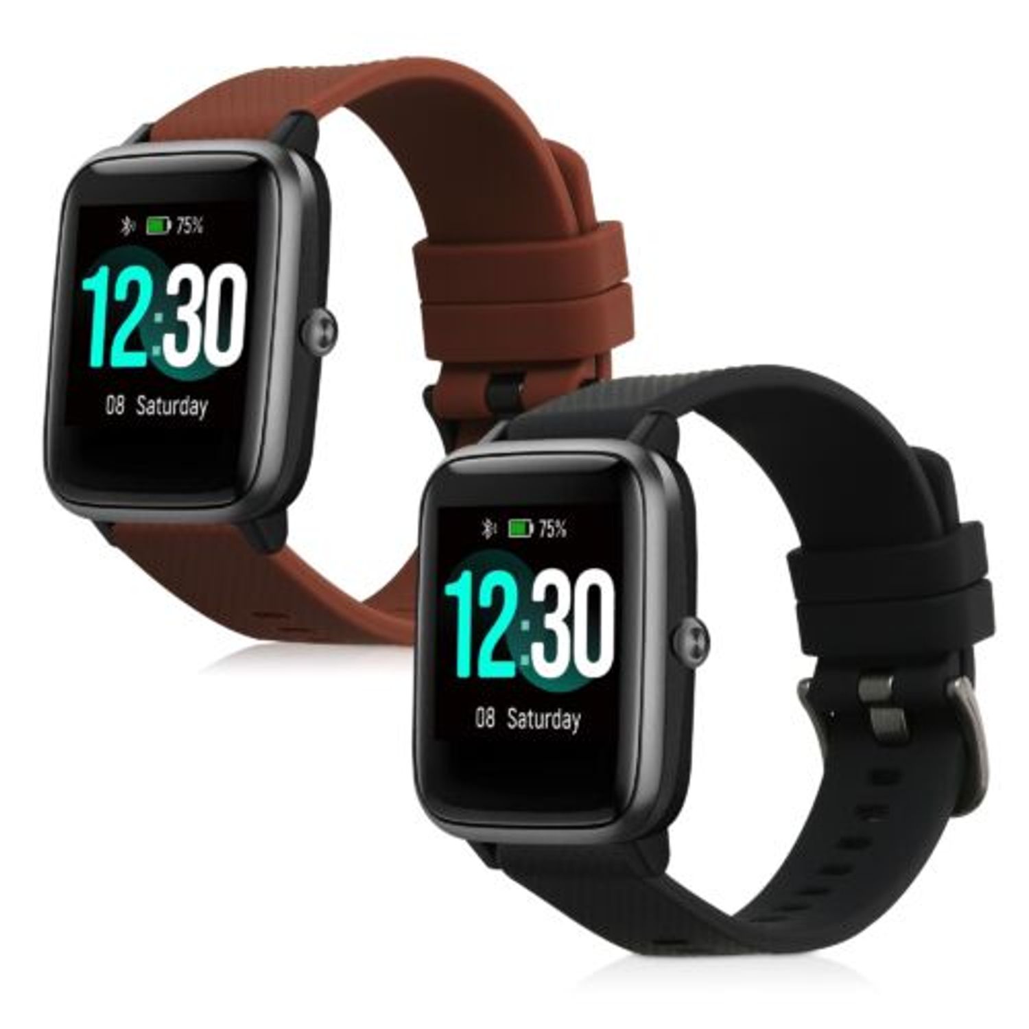 Set 2 curele pentru Willful Smartwatch/Fitnesstracker, Kwmobile, Negru/Maro, Silicon, 57791.03 fotografia produsului View 2 L