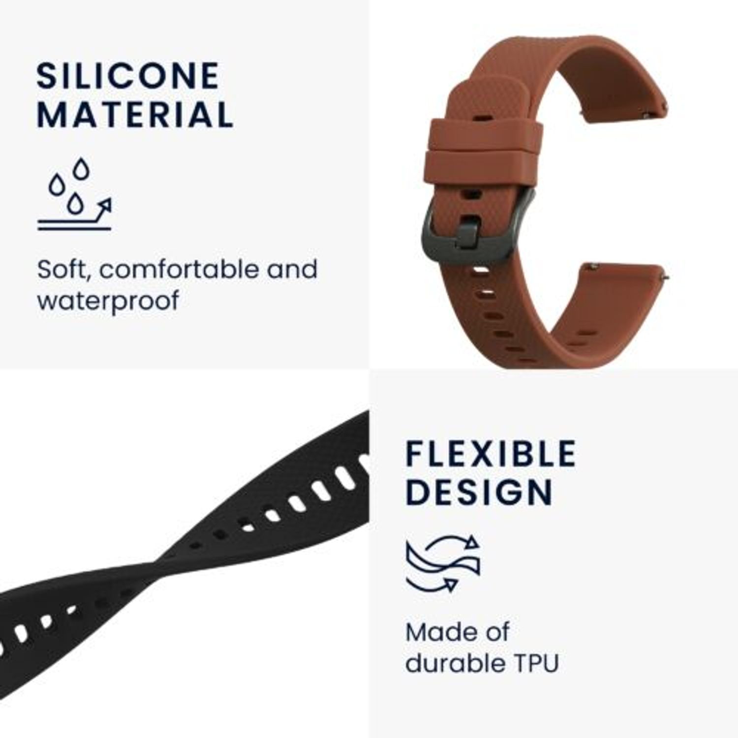 Set 2 curele pentru Willful Smartwatch/Fitnesstracker, Kwmobile, Negru/Maro, Silicon, 57791.03 fotografia produsului View 4 L