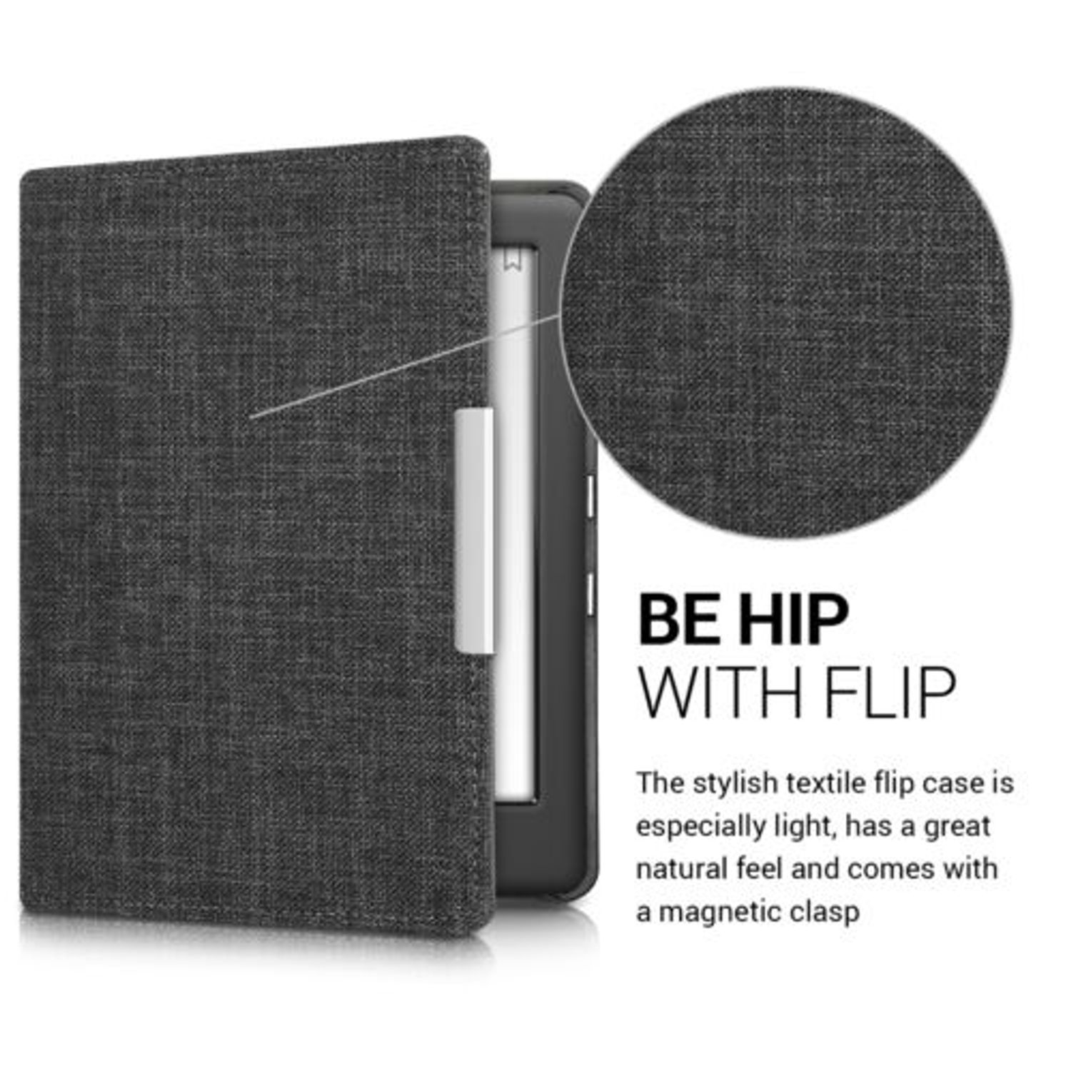 Husa pentru Kobo Glo HD/Touch 2.0, Textil, Gri, 43008.19 fotografia produsului View 3 L