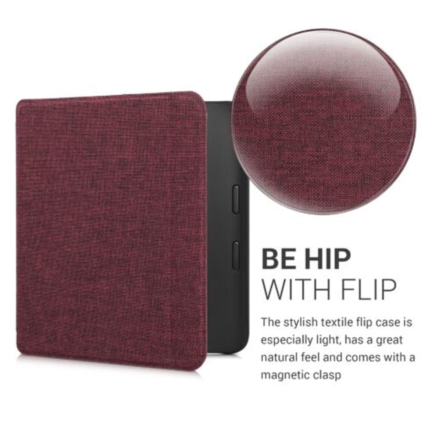 Husa pentru Kobo Libra 2, Kwmobile, Rosu, Textil, 57173.09 fotografia produsului View 3 L