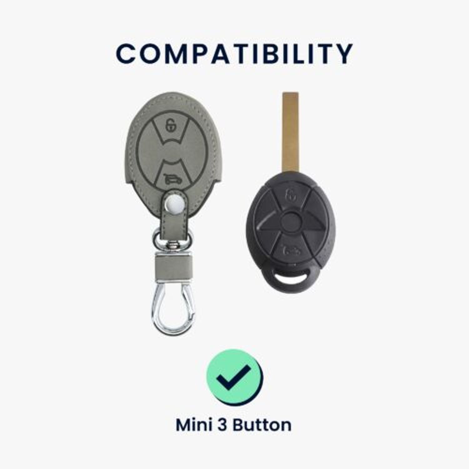 Husa Cheie Auto pentru Mini, 3 Butoane, Kwmobile, Piele nabuc, Gri, 57029.01 fotografia produsului View 6 L