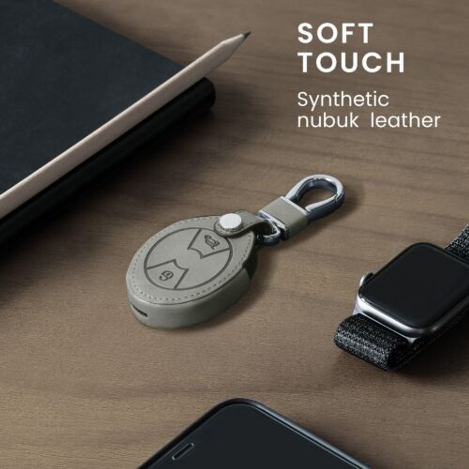 Husa Cheie Auto pentru Mini, 3 Butoane, Kwmobile, Piele nabuc, Gri, 57029.01 fotografia produsului View 5 L