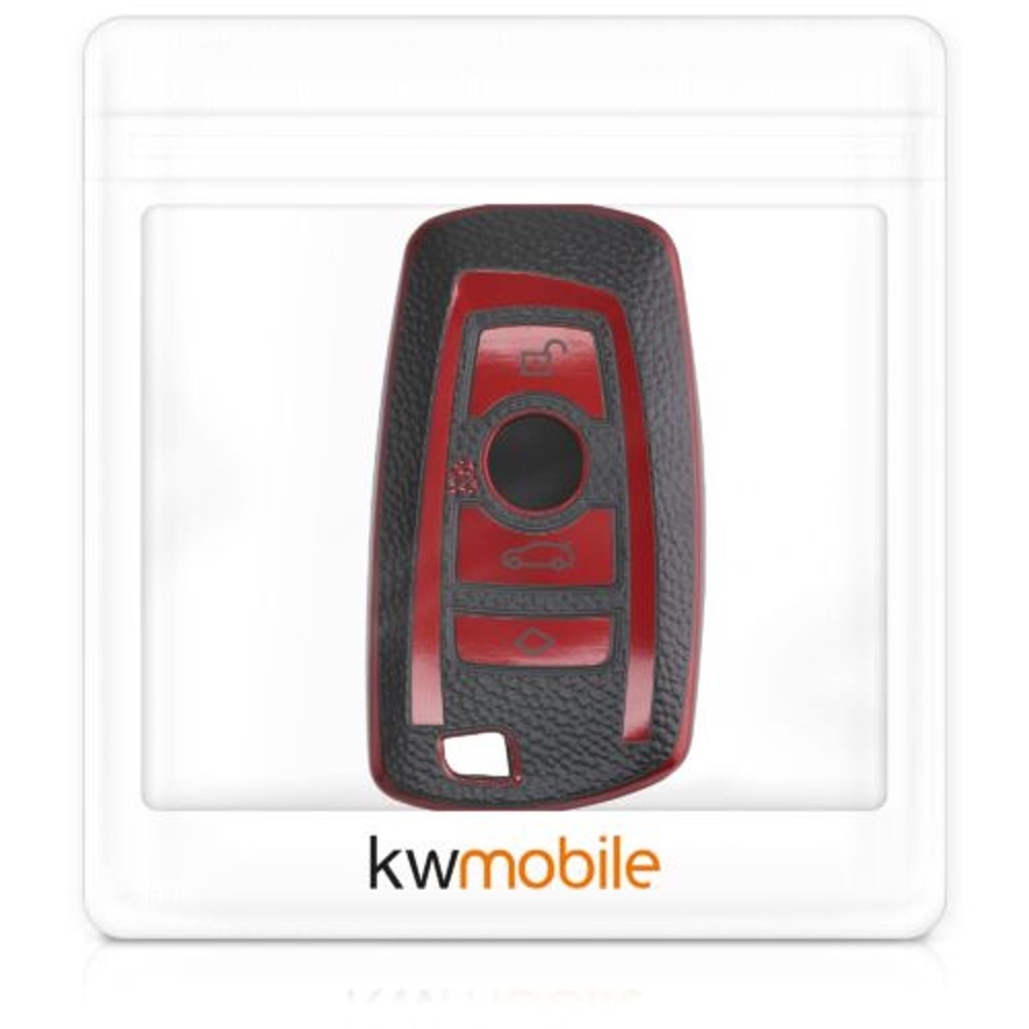Husa Cheie Auto pentru BMW, 3 Butoane, Keyless Go, Kwmobile, Silicon, Negru/Rosu, 54025.02 fotografia produsului View 8 L
