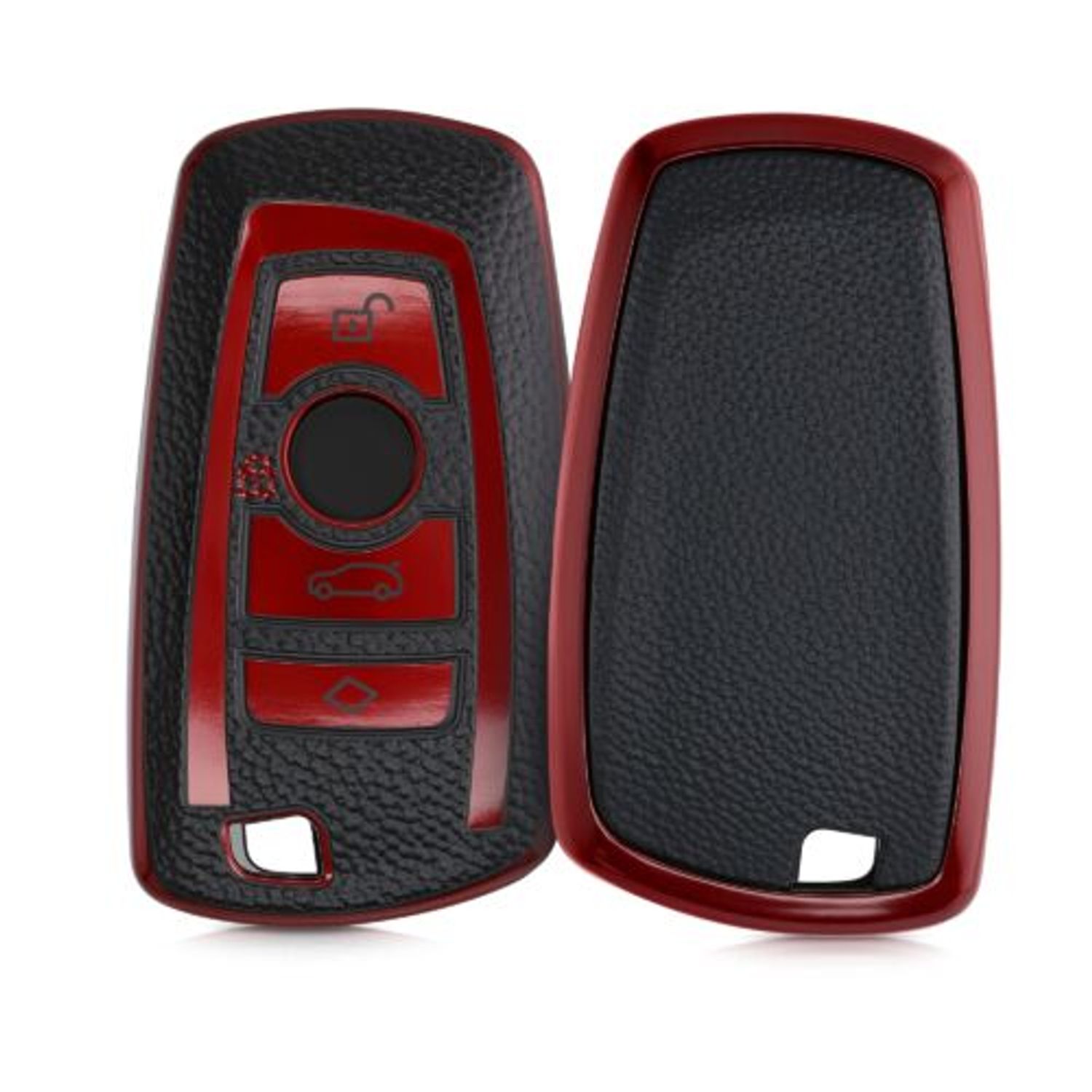 Husa Cheie Auto pentru BMW, 3 Butoane, Keyless Go, Kwmobile, Silicon, Negru/Rosu, 54025.02 fotografia produsului