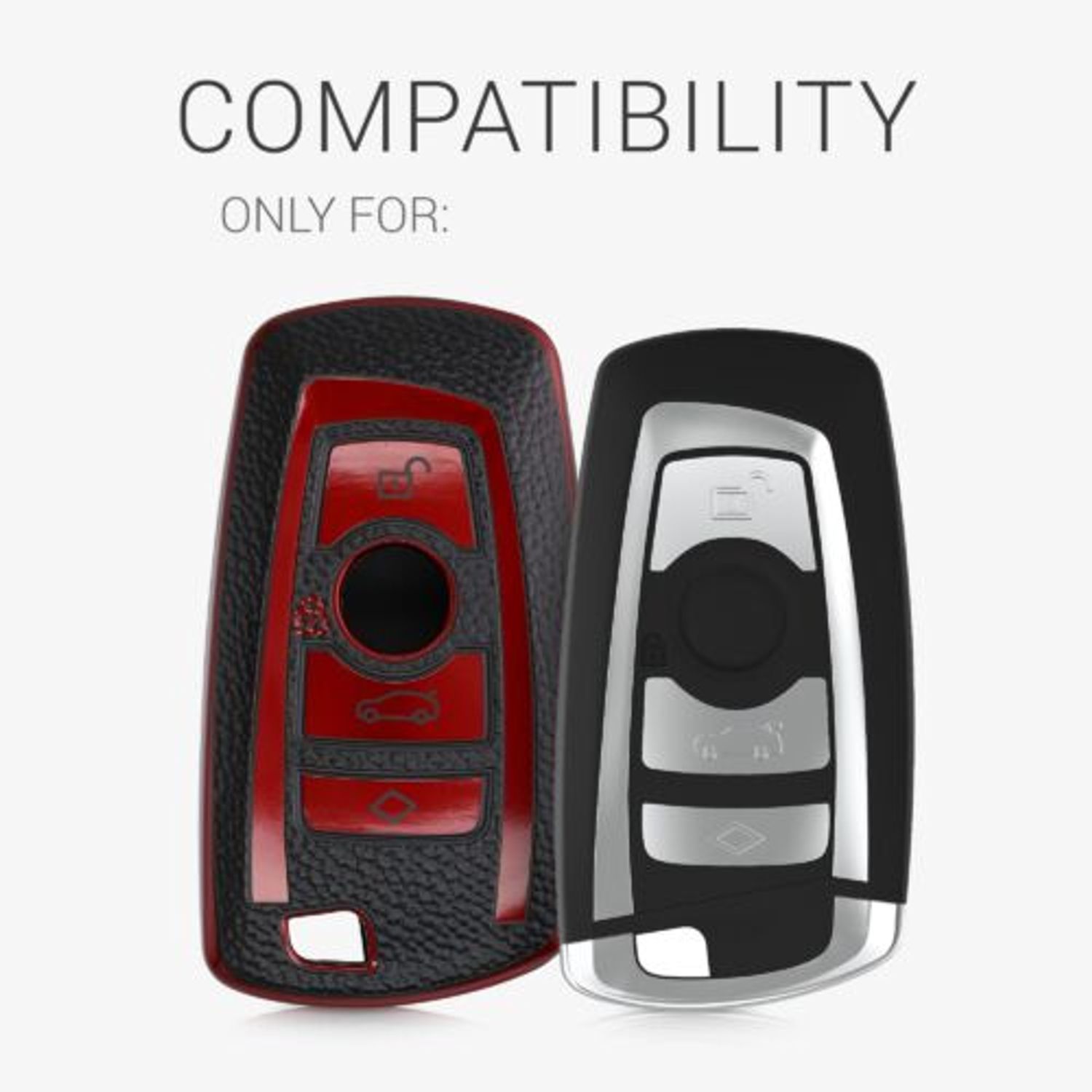 Husa Cheie Auto pentru BMW, 3 Butoane, Keyless Go, Kwmobile, Silicon, Negru/Rosu, 54025.02 fotografia produsului View 7 L