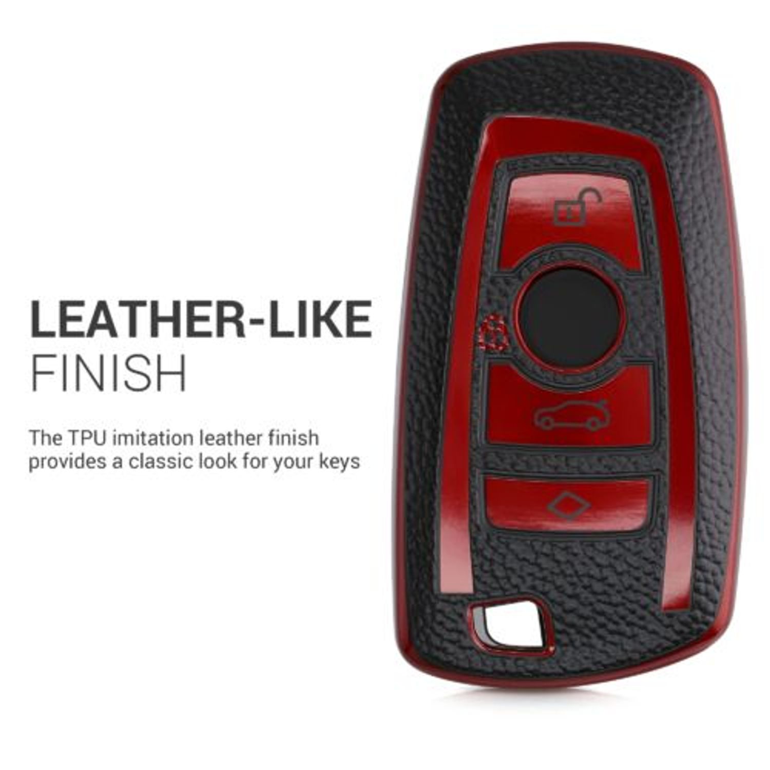 Husa Cheie Auto pentru BMW, 3 Butoane, Keyless Go, Kwmobile, Silicon, Negru/Rosu, 54025.02 fotografia produsului View 5 L