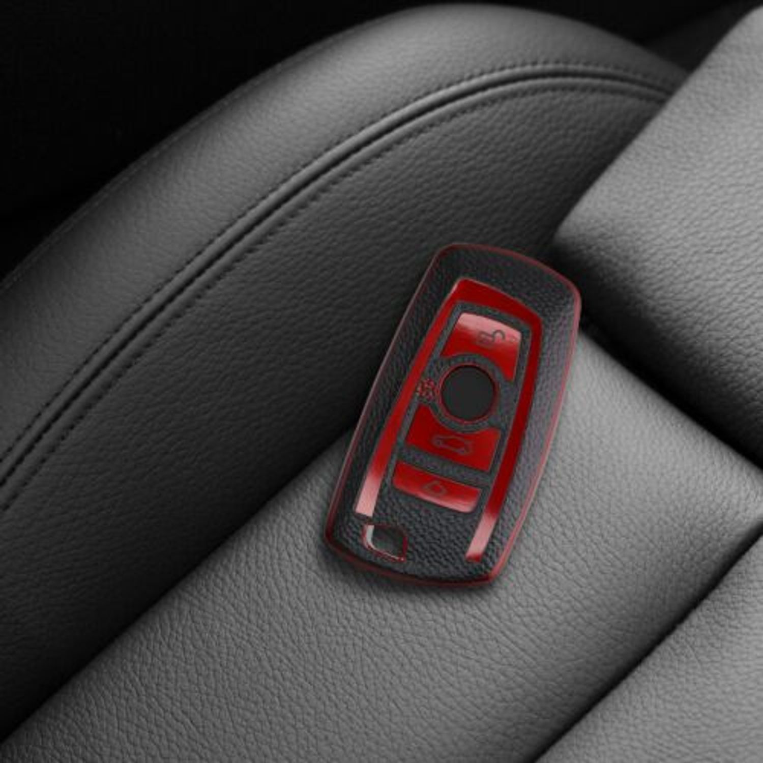 Husa Cheie Auto pentru BMW, 3 Butoane, Keyless Go, Kwmobile, Silicon, Negru/Rosu, 54025.02 fotografia produsului View 4 L