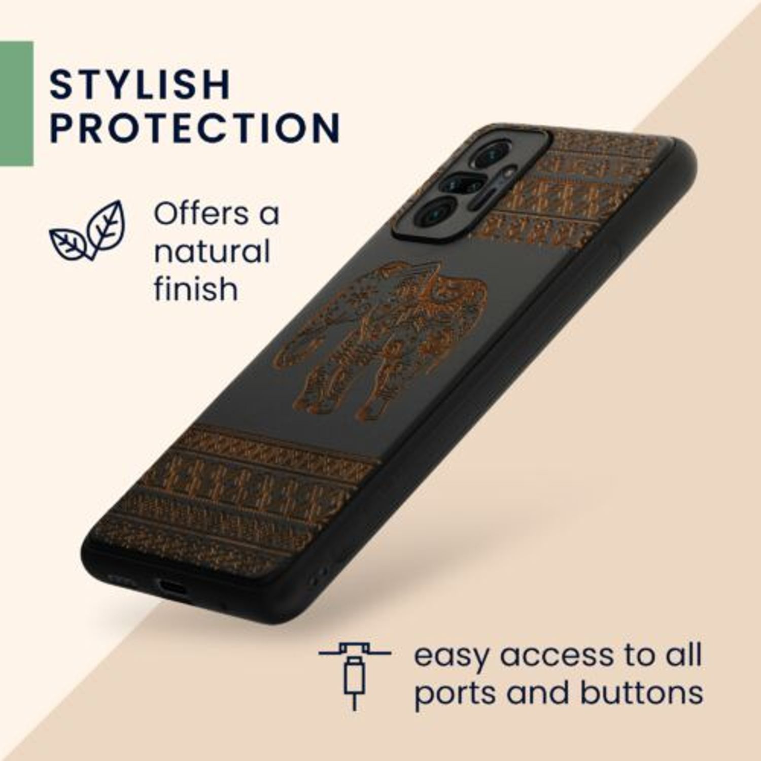 Husa Kwmobile pentru Xiaomi Redmi Note 10 Pro, Lemn, Maro/Negru, 55940.09 fotografia produsului View 6 L