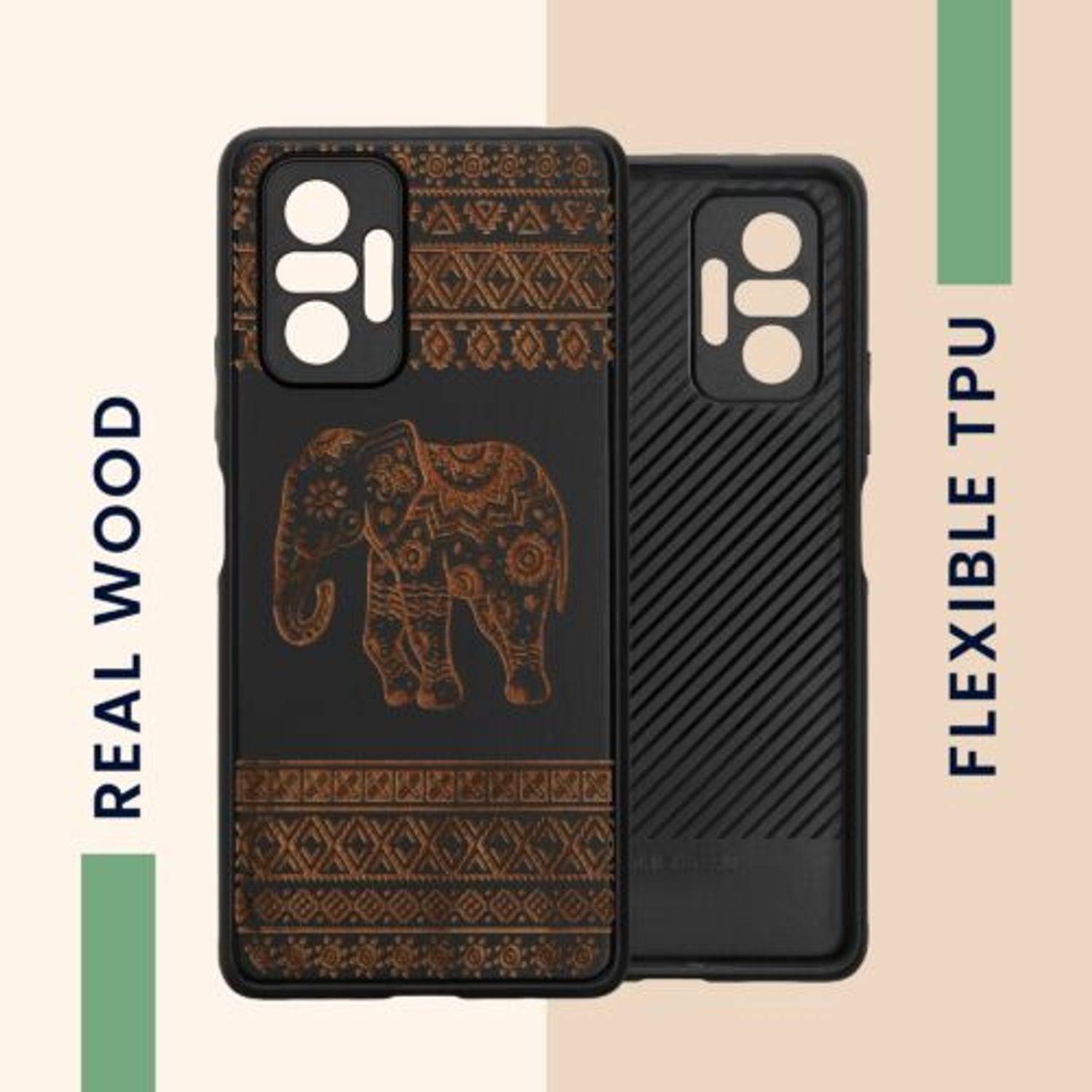 Husa Kwmobile pentru Xiaomi Redmi Note 10 Pro, Lemn, Maro/Negru, 55940.09 fotografia produsului View 4 L