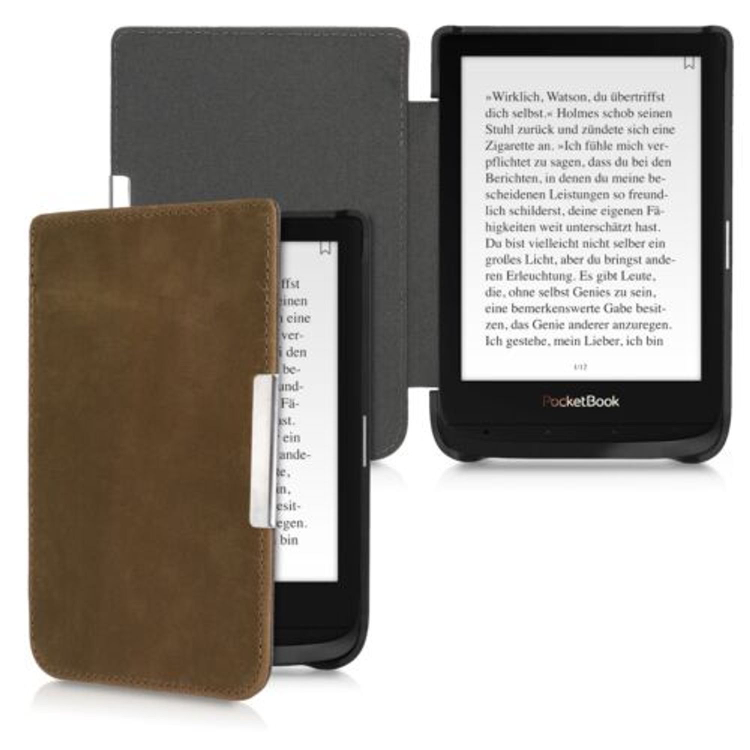 Husa pentru PocketBook Touch Lux 4/Basic Lux 2/Touch HD 3, Piele naturala, Maro, 47810.05 fotografia produsului