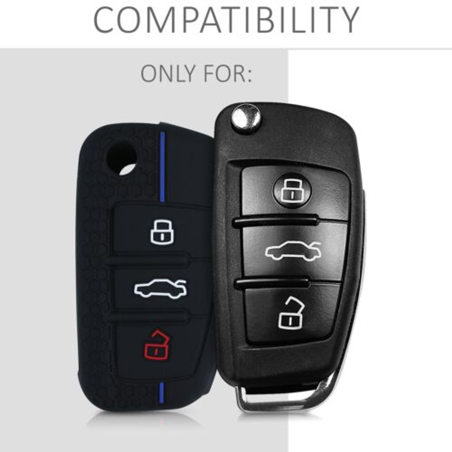 Husa Cheie Auto pentru Audi, 3 Butoane, Silicon, Negru, 53134.02 fotografia produsului View 6 L