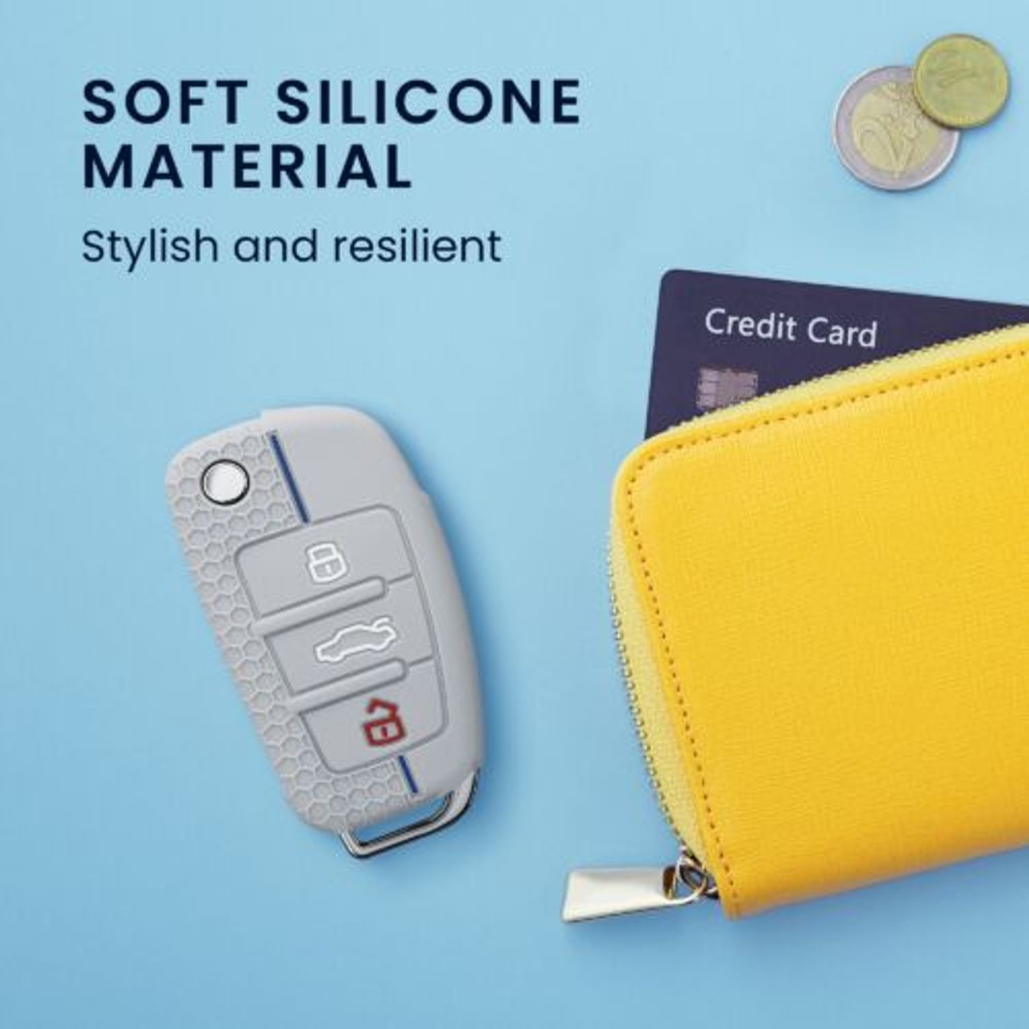 Husa Cheie Auto pentru Audi, 3 Butoane, Kwmobile, Silicon, Gri, 53134.08 fotografia produsului View 5 L