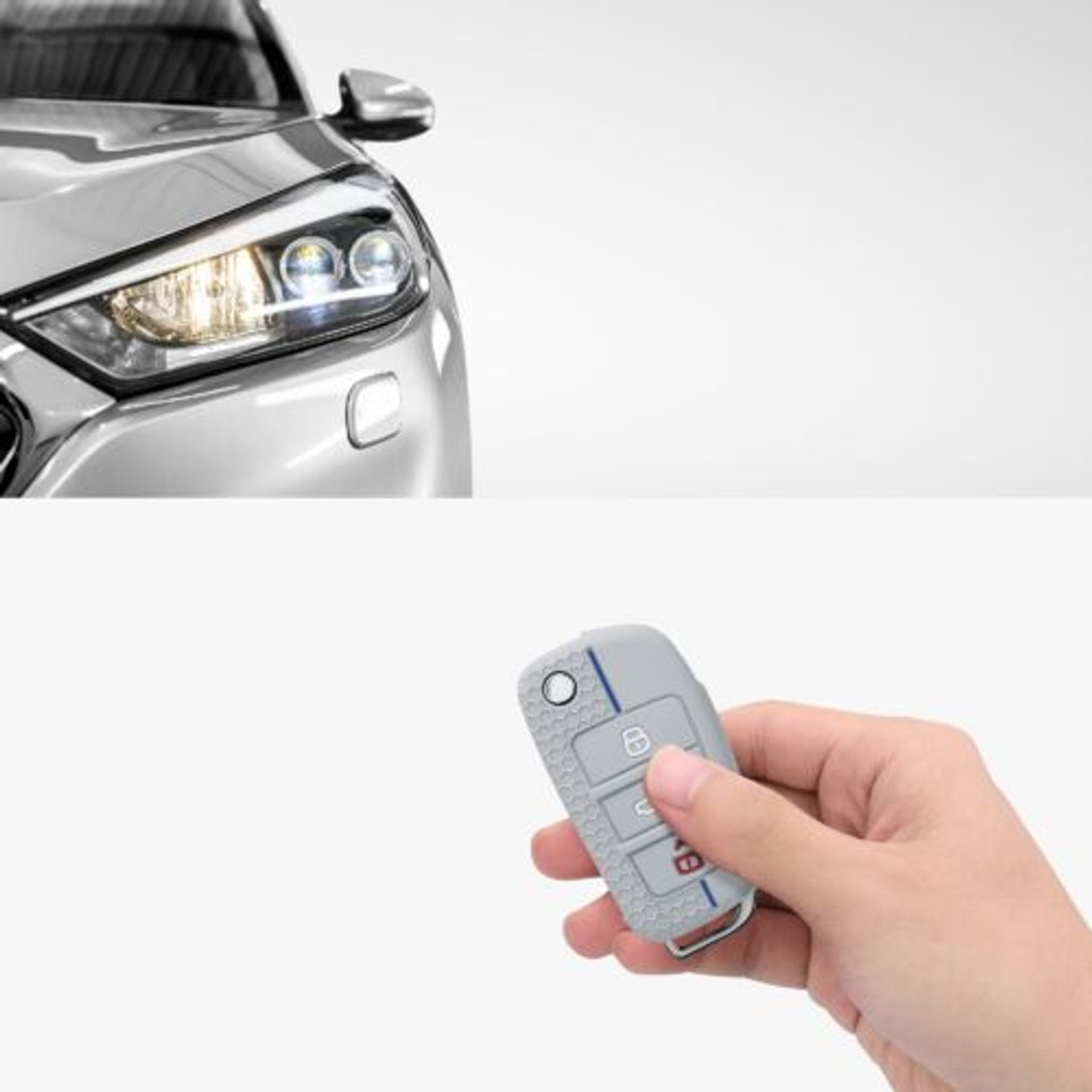 Husa Cheie Auto pentru Audi, 3 Butoane, Kwmobile, Silicon, Gri, 53134.08 fotografia produsului View 9 L
