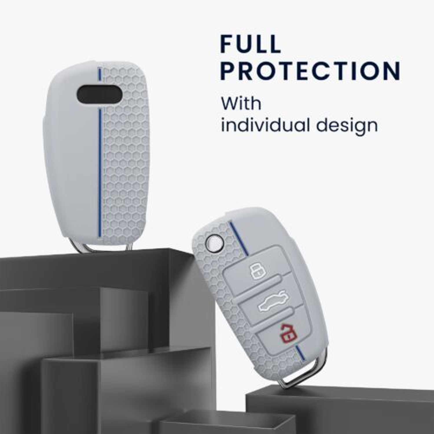 Husa Cheie Auto pentru Audi, 3 Butoane, Kwmobile, Silicon, Gri, 53134.08 fotografia produsului View 3 L