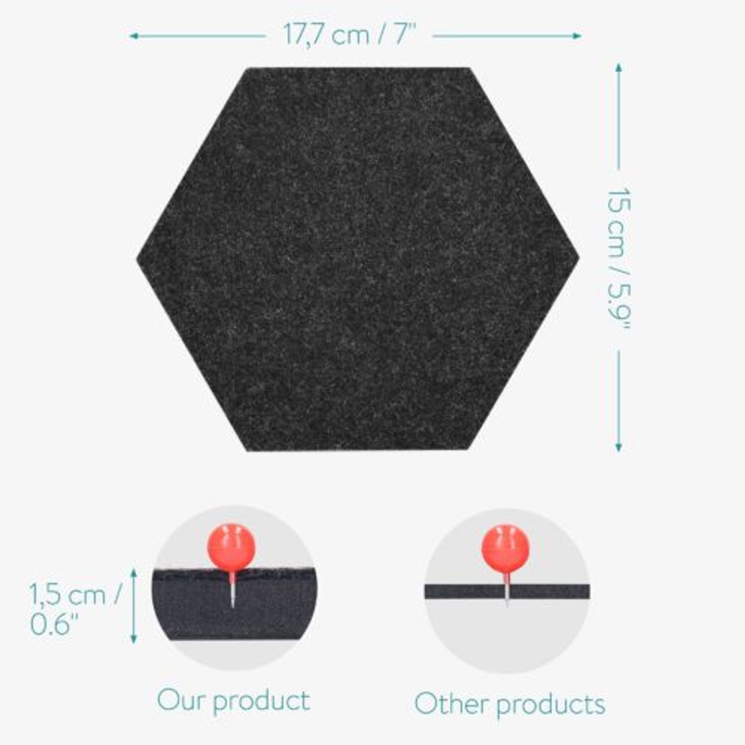 Set 6 Panouri pluta hexagonal Navaris, 15 x 17 cm, 10 pini, 46230.02 fotografia produsului View 7 L