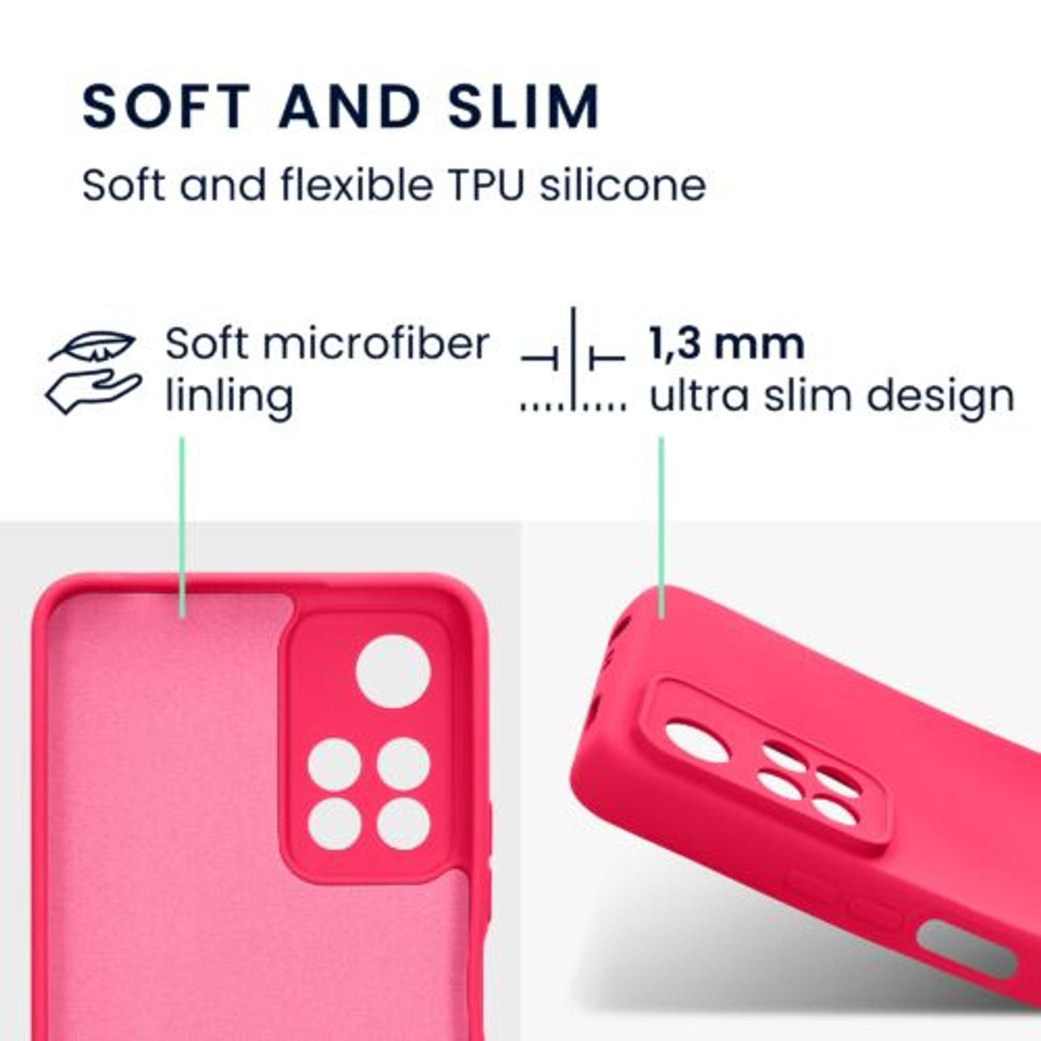 Husa Kwmobile pentru Xiaomi Redmi Note 11 Pro Plus 5G, Silicon, Roz, 58097.77 fotografia produsului View 2 L