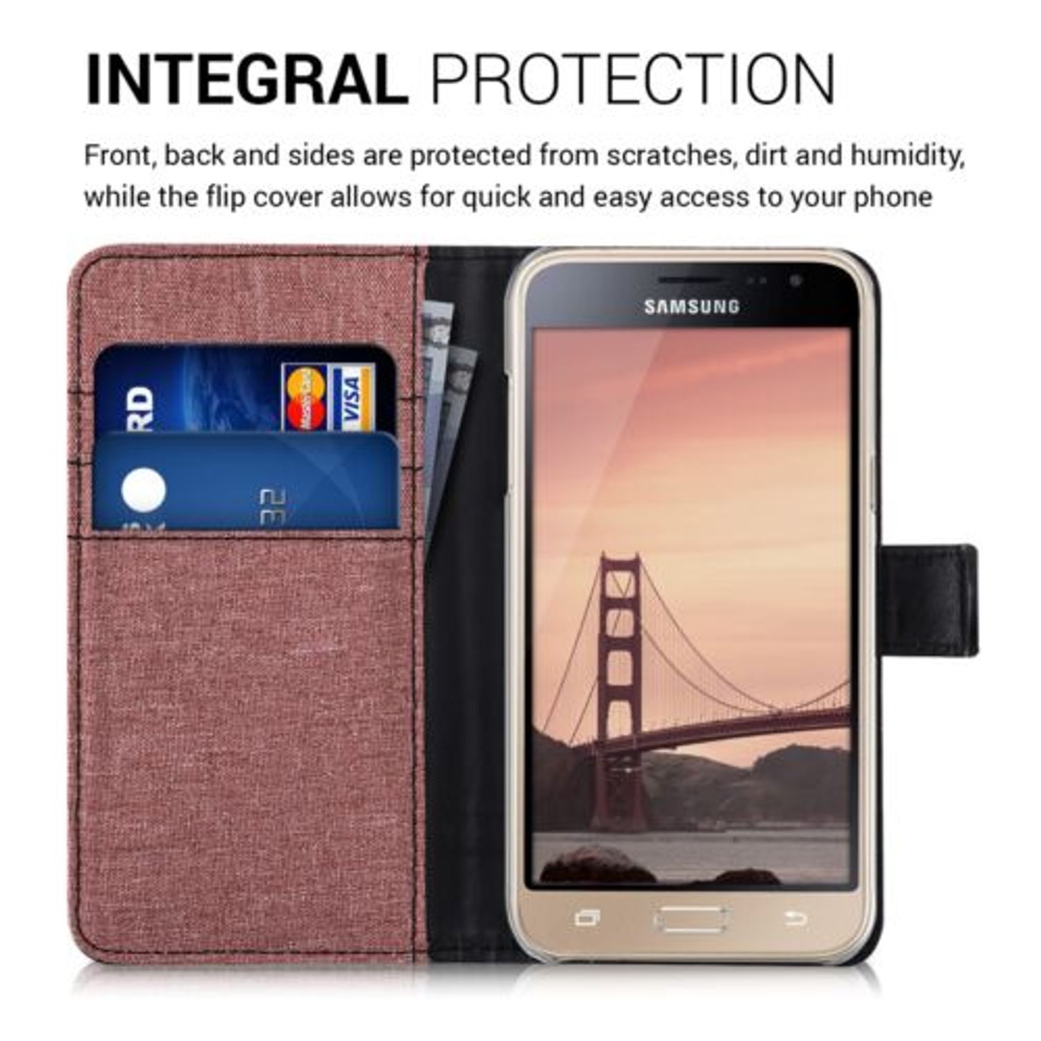 Husa pentru Samsung Galaxy J3 (2016), Textil, Roz, 38157.10 fotografia produsului View 3 L