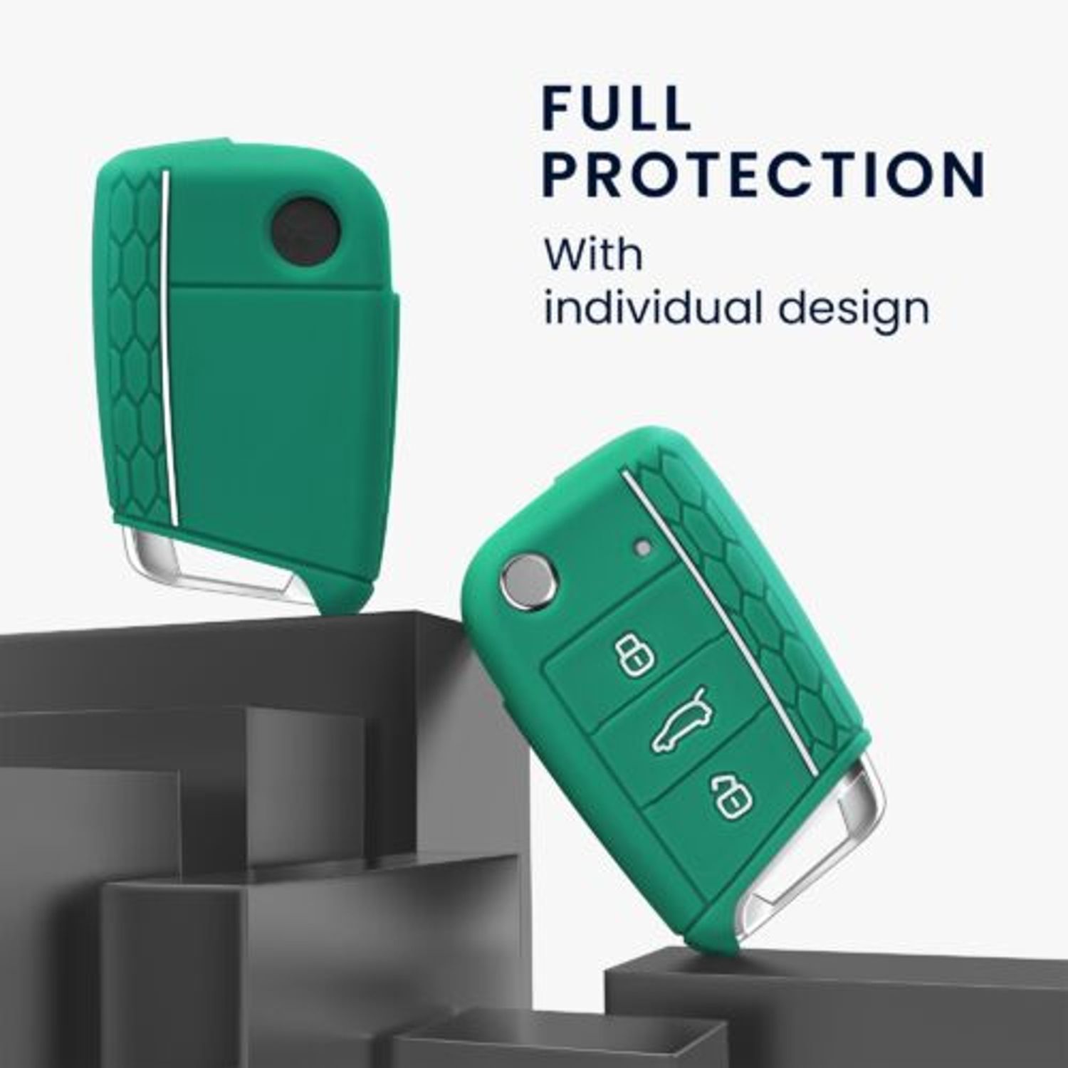 Husa Cheie Auto pentru VW 3 Butoane, Kwmobile, Verde, Silicon, 46967.23 fotografia produsului View 3 L