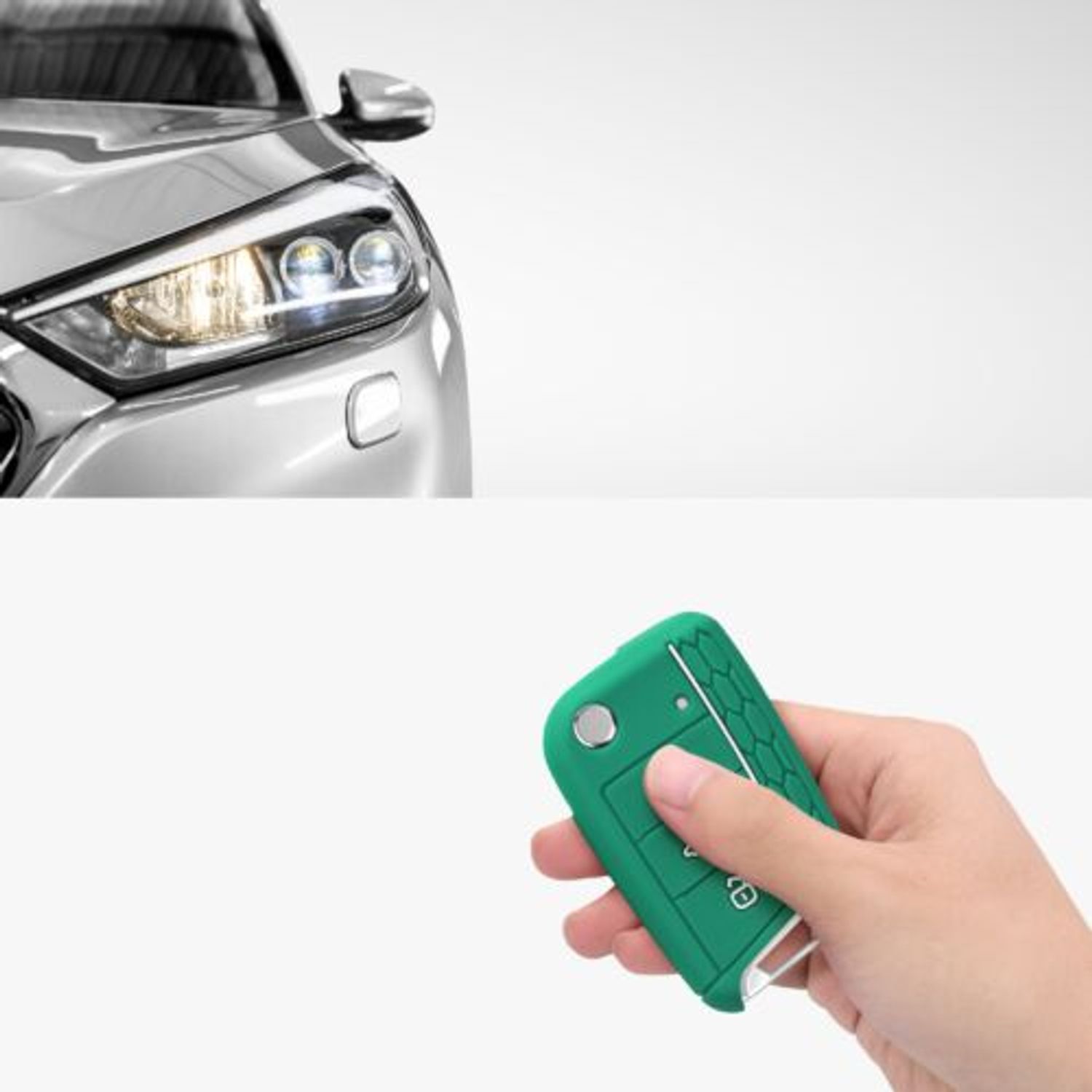 Husa Cheie Auto pentru VW 3 Butoane, Kwmobile, Verde, Silicon, 46967.23 fotografia produsului View 9 L