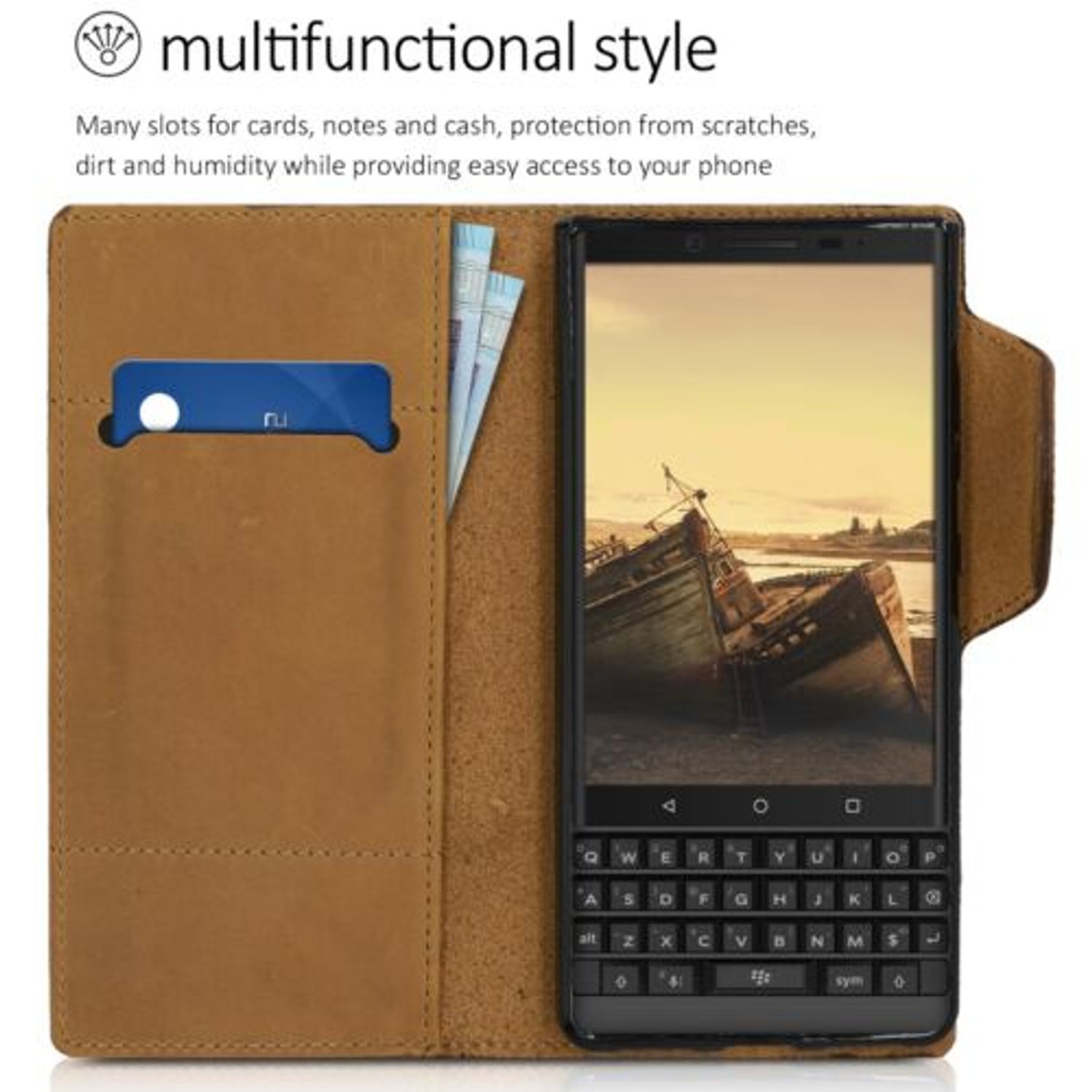 Husa pentru Blackberry Key2 LE, Piele naturala, Maro, 47113.24 fotografia produsului View 5 L