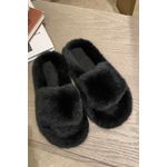 Papuci de casa dama, Quasar & Co.®, Model Fluffy, talpa groasa 2,8 cm, blana artificiala, marimea 39, negru fotografia produsului View 6 S