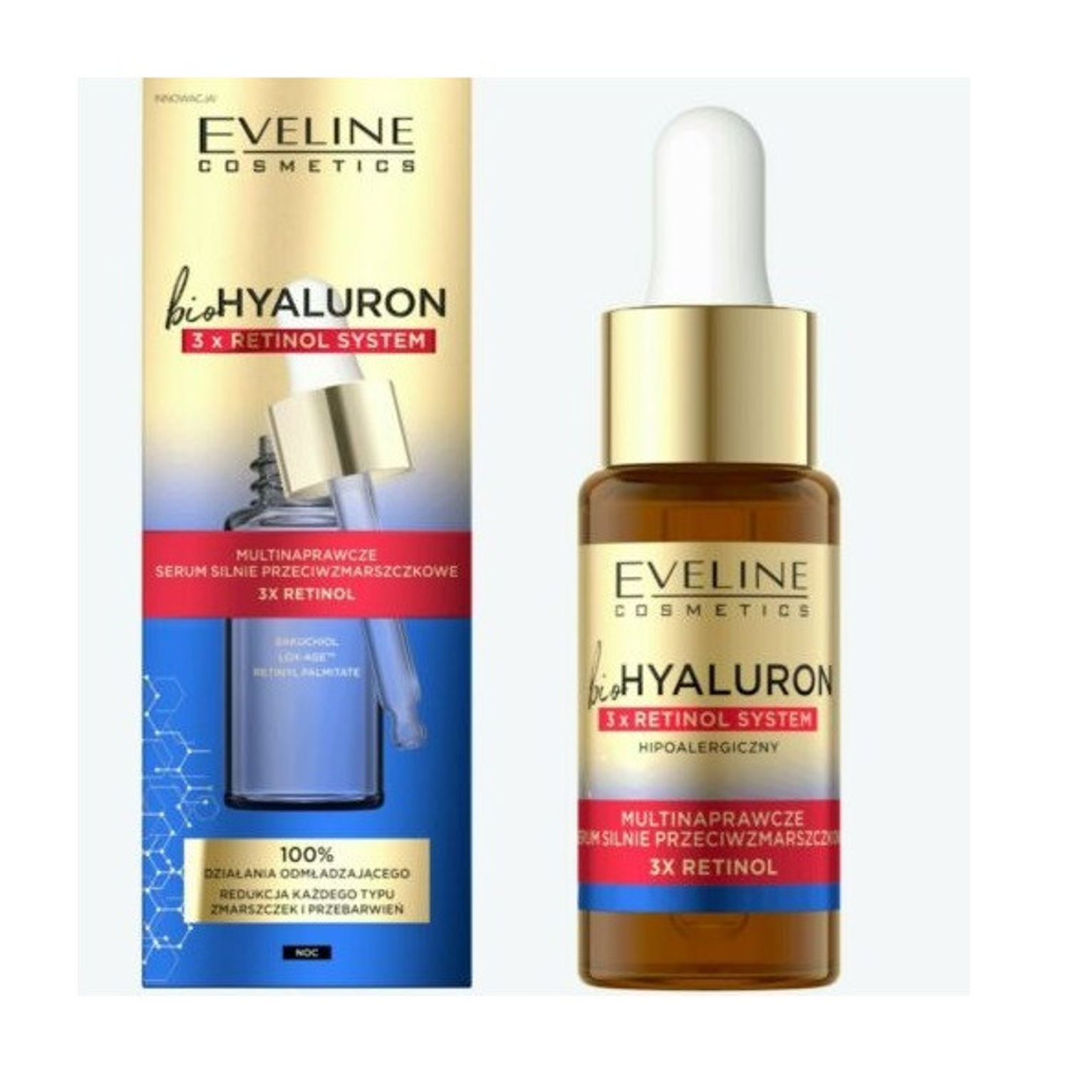 Ser de fata antirid Eveline Cosmetics bioHyaluron 3 x Retinol System, 18 ml fotografia produsului