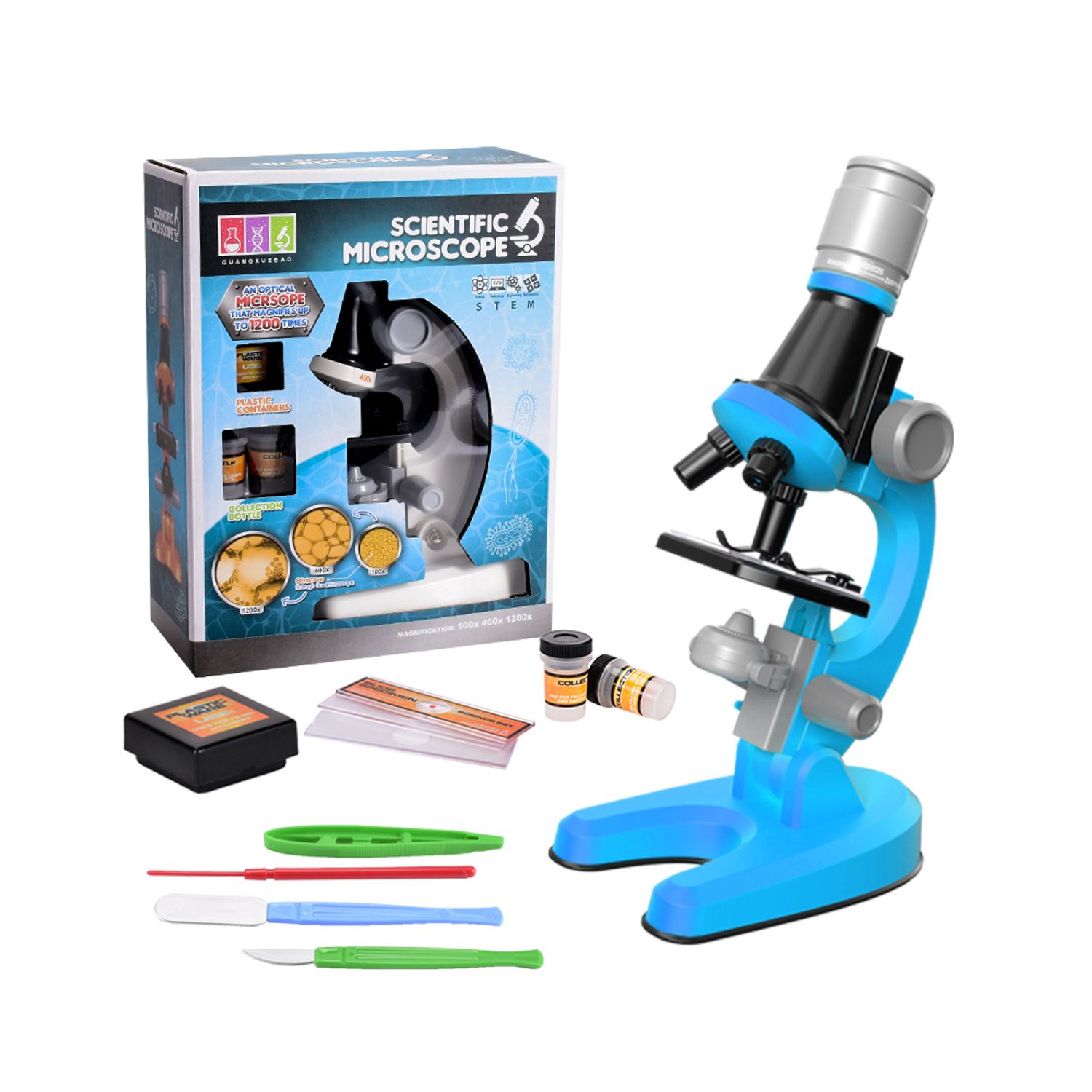 Microscop pentru copii STEM, 15 x 10 x 23 cm, albastru fotografia produsului