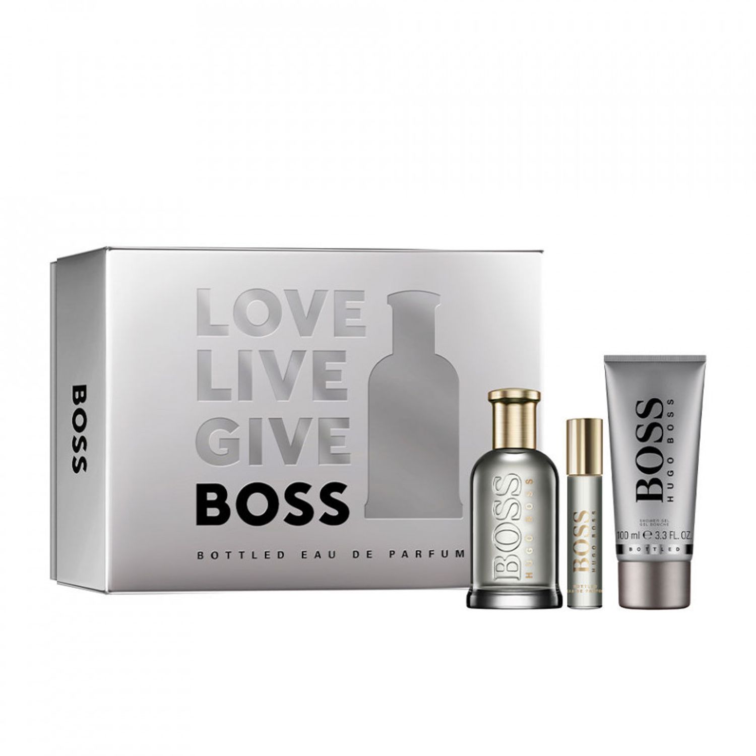 Set cadou Boss Bottled Barbati, 100 ml Apa de Parfum + 100 ml Gel de Dus + 10 ml Apa de Parfum fotografia produsului