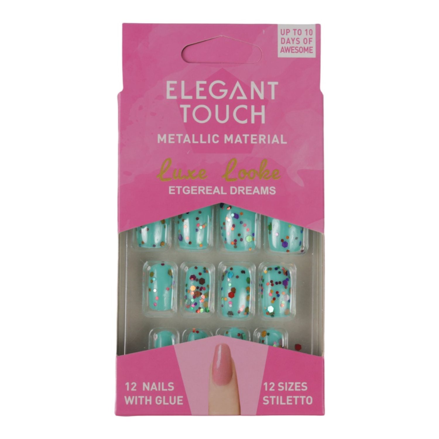 Set 12 Unghii False Elegant Touch, Metallic Material, 06 Cer Instelat fotografia produsului