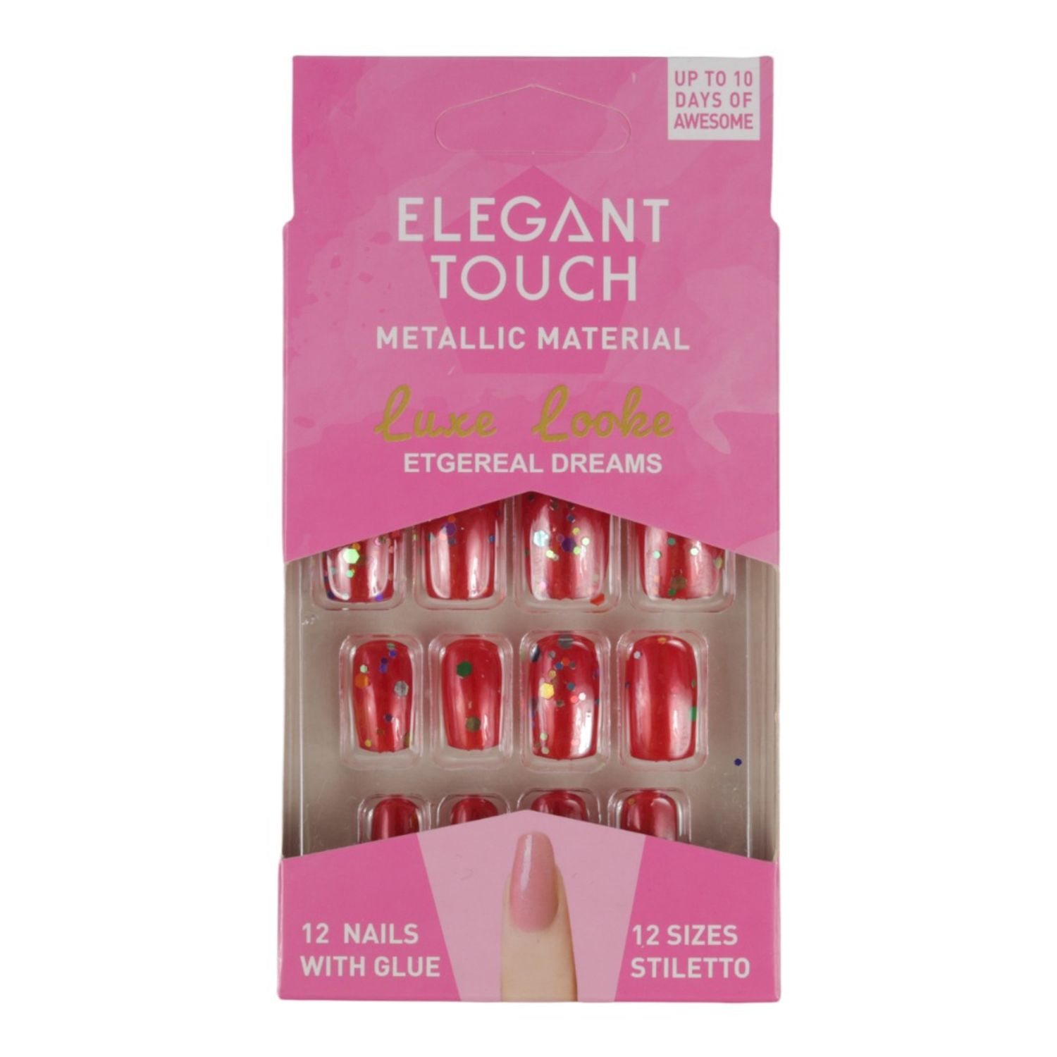 Set 12 Unghii False Elegant Touch, Metallic Material, 01 Red Christmas fotografia produsului