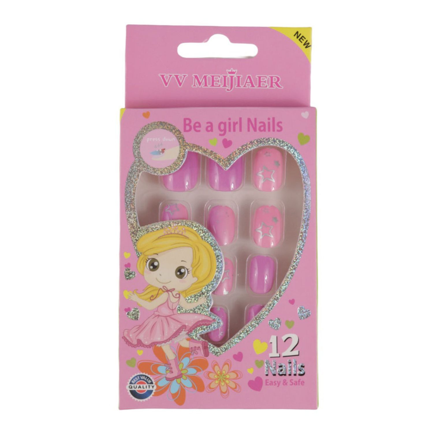 Set 12 Unghii False Pentru Copii, 35 Stelute Roz fotografia produsului