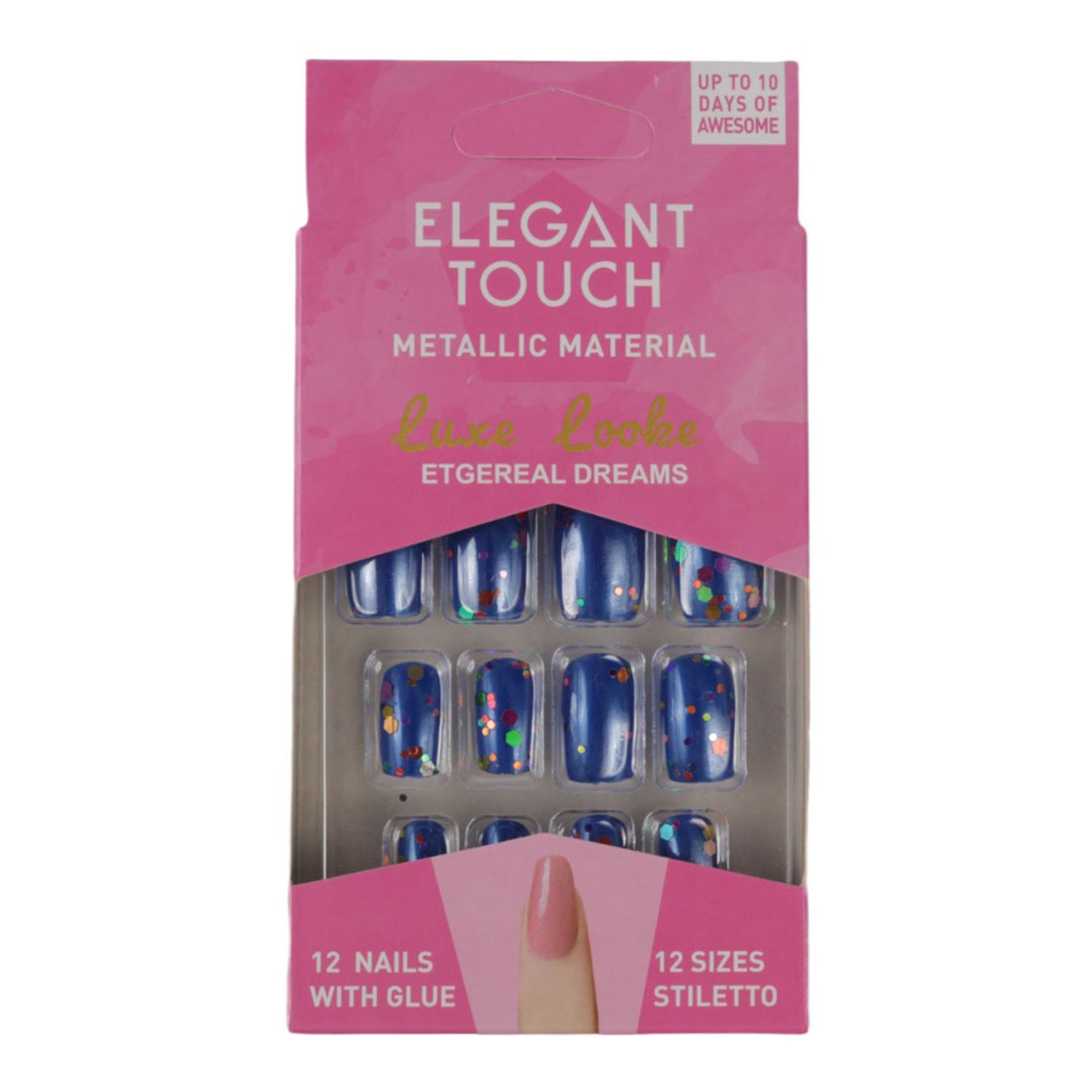 Set 12 Unghii False Elegant Touch, Metallic Material, 05 Blue fotografia produsului