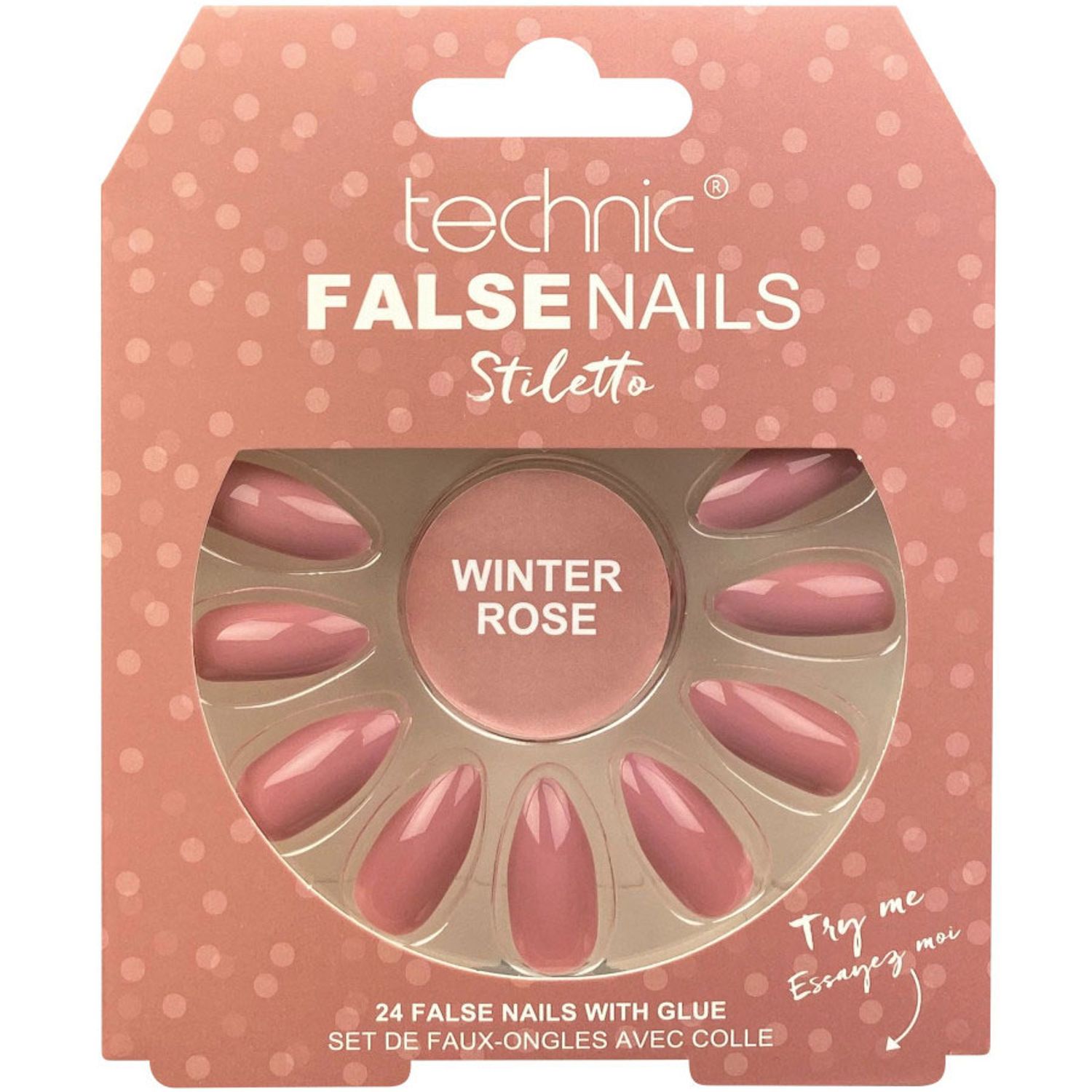 Set 24 Unghii False cu adeziv inclus Technic False Nails, Stiletto, Winter Rose fotografia produsului