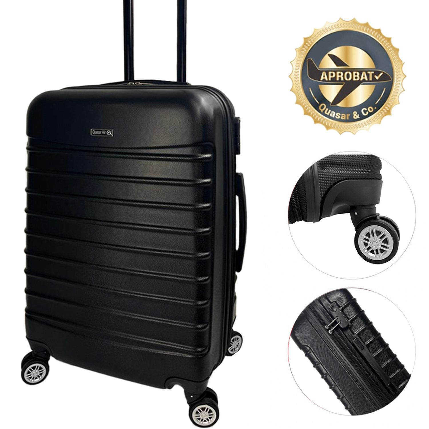 Set 2 trolere, Quasar & Co.&reg;, Model Compatible Air, ABS, negru, Mic/Mediu fotografia produsului View 9 L