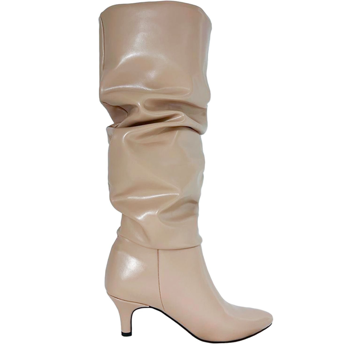 Cizme dama, YDA Collezione, model Laura, varf ascutit, piele ecologica, 44 cm inaltime, toc 6 cm, marime 38, bej fotografia produsului View 3 L
