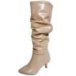Cizme dama, YDA Collezione, model Laura, varf ascutit, piele ecologica, 44 cm inaltime, toc 6 cm, marime 38, bej fotografia produsului
