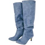 Cizme dama, YDA Collezione, model Laura, varf ascutit, piele intoarsa ecologica, 44 cm inaltime, toc 6 cm, marime 39, bleu fotografia produsului View 3 S