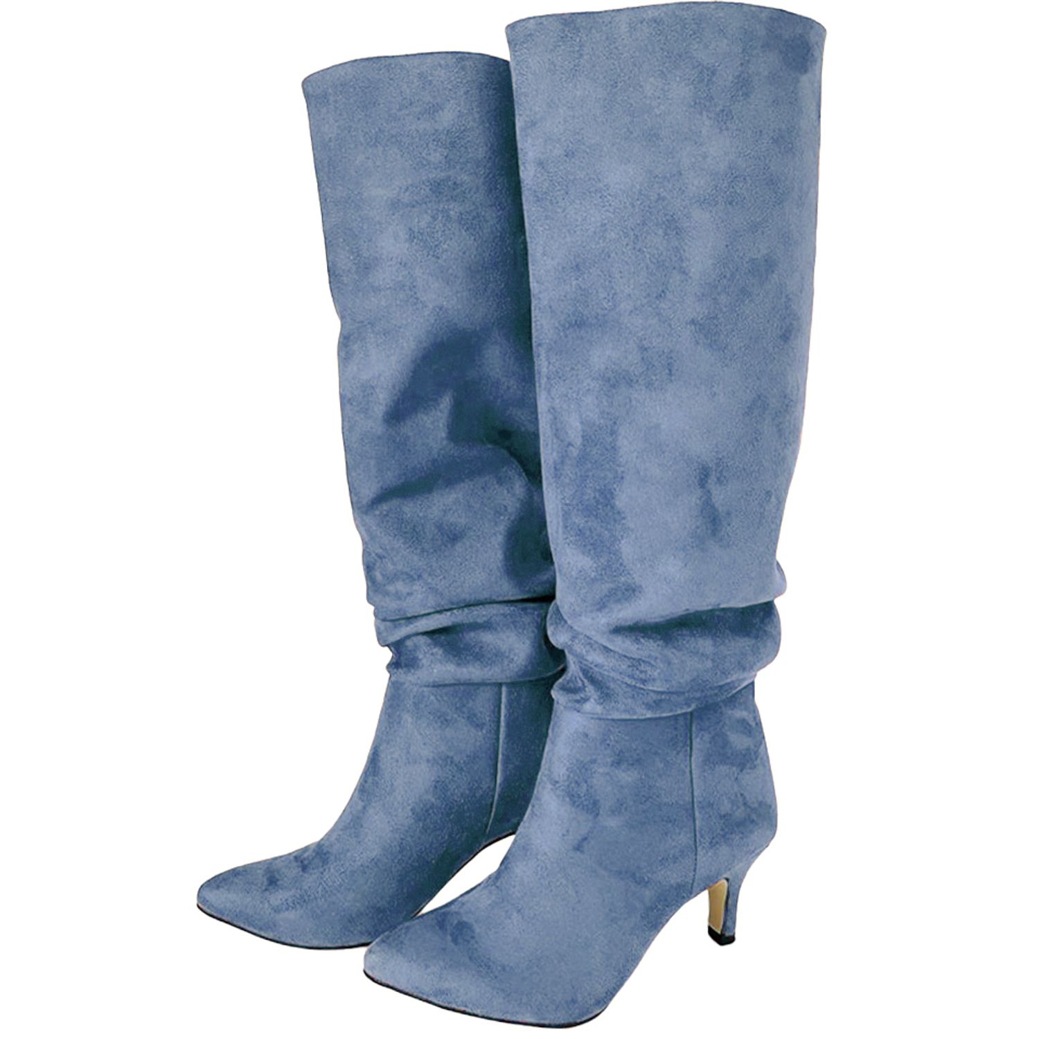 Cizme dama, YDA Collezione, model Laura, varf ascutit, piele intoarsa ecologica, 44 cm inaltime, toc 6 cm, marime 39, bleu fotografia produsului View 3 L