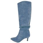 Cizme dama, YDA Collezione, model Laura, varf ascutit, piele intoarsa ecologica, 44 cm inaltime, toc 6 cm, marime 39, bleu fotografia produsului View 2 S