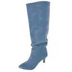 Cizme dama, YDA Collezione, model Laura, varf ascutit, piele intoarsa ecologica, 44 cm inaltime, toc 6 cm, marime 39, bleu fotografia produsului