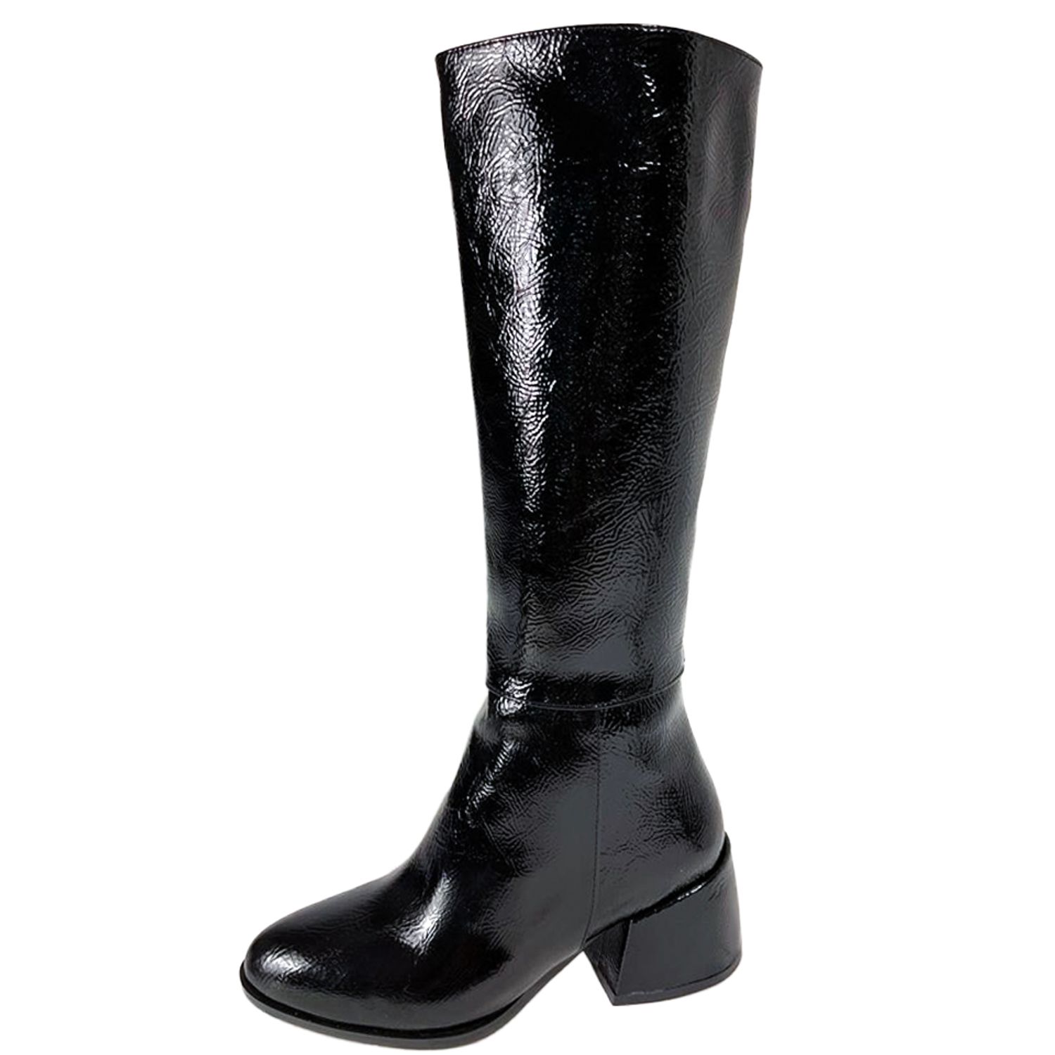 Cizme dama, YDA Collezione, model Oana, varf rotund, cu fermoar, piele lucioasa ecologica, 42 cm inaltime, toc 6,5 - 5949491003211 fotografia produsului