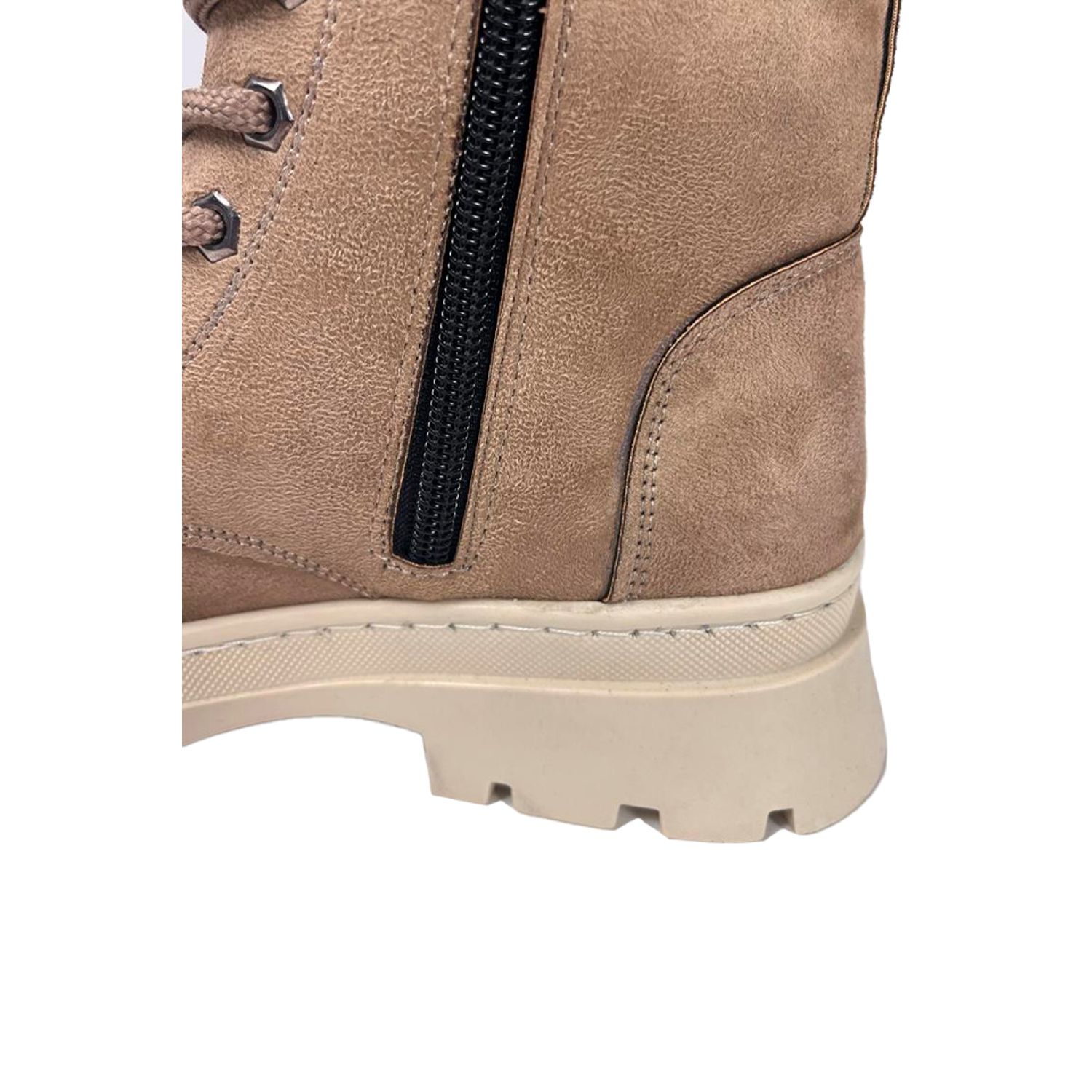 Ghete dama, YDA Collezione, model Ina, varf rotund, cu siret si fermoar, piele intoarsa ecologica, 20 cm inaltime, marimea 40, bej fotografia produsului View 5 L