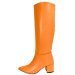 Cizme dama, YDA Collezione, model Mara, varf ascutit, piele ecologica, 47 cm inaltime, toc 6 cm, marime 38, portocaliu fotografia produsului View 2 S