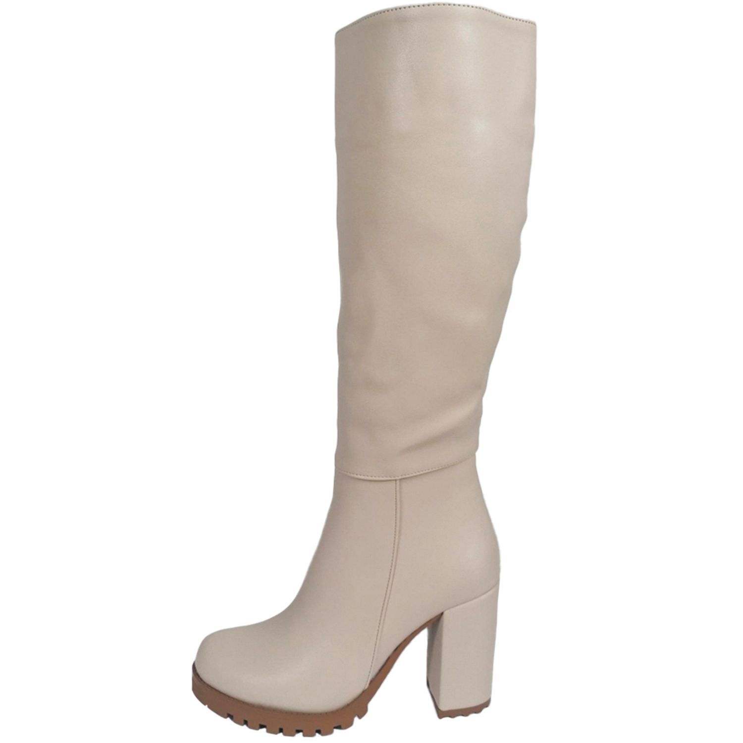 Cizme dama, YDA Collezione, model Anda, varf rotund, cu fermoar, piele ecologica, 48 cm inaltime, toc 9,5 cm, marimea 36, crem fotografia produsului View 2 L