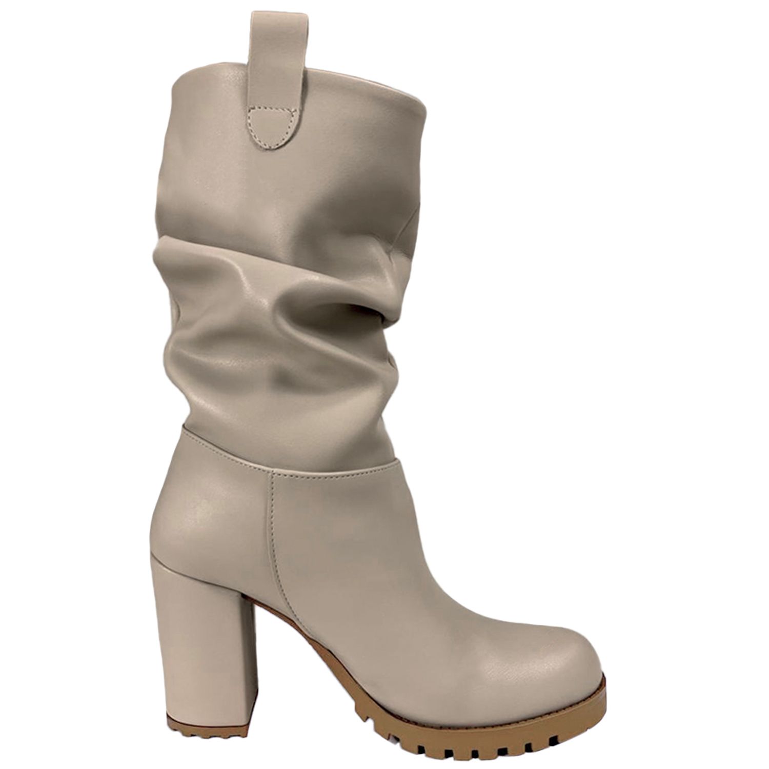 Cizme dama, YDA Collezione, model Cora, varf rotund, piele ecologica, 32 cm inaltime, toc 9,5 cm, marimea 39, crem fotografia produsului View 2 L
